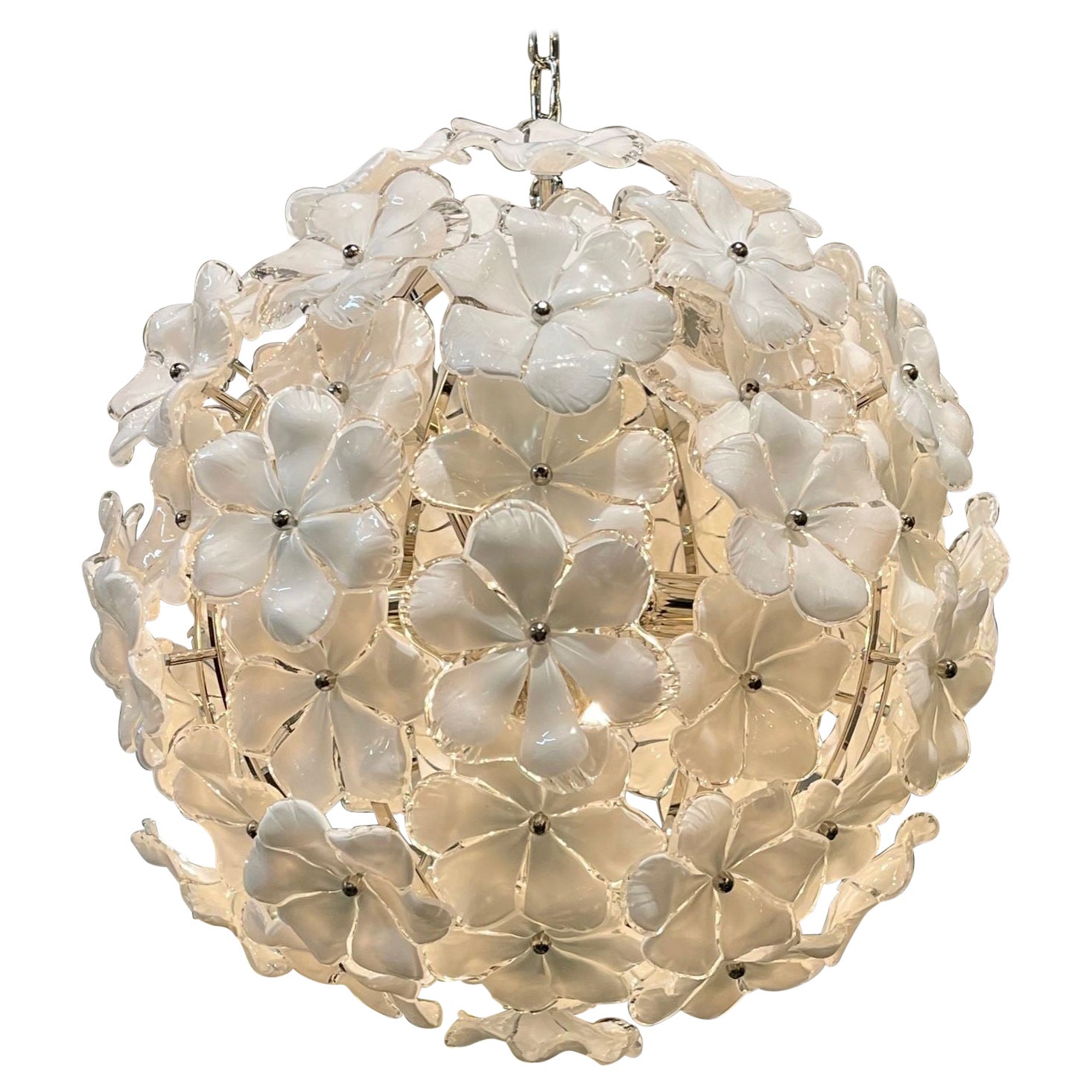 Fabulous White Flower Murano Glass Globe Chandelier