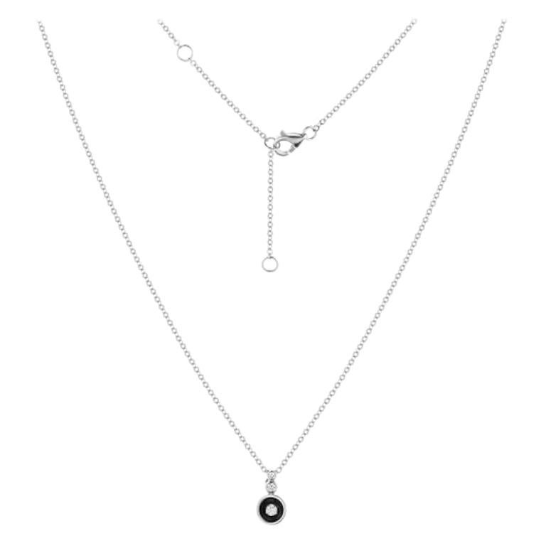 Fabulous White Gold Diamond Dangle Pendant Necklace for Her with Black Enamel For Sale