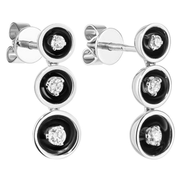 Fabulous White Gold Diamond Dangle Stud Earrings for Her with Black Enamel For Sale