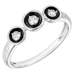 Fabulous White Gold Diamond Ring for Her with Black Enamel