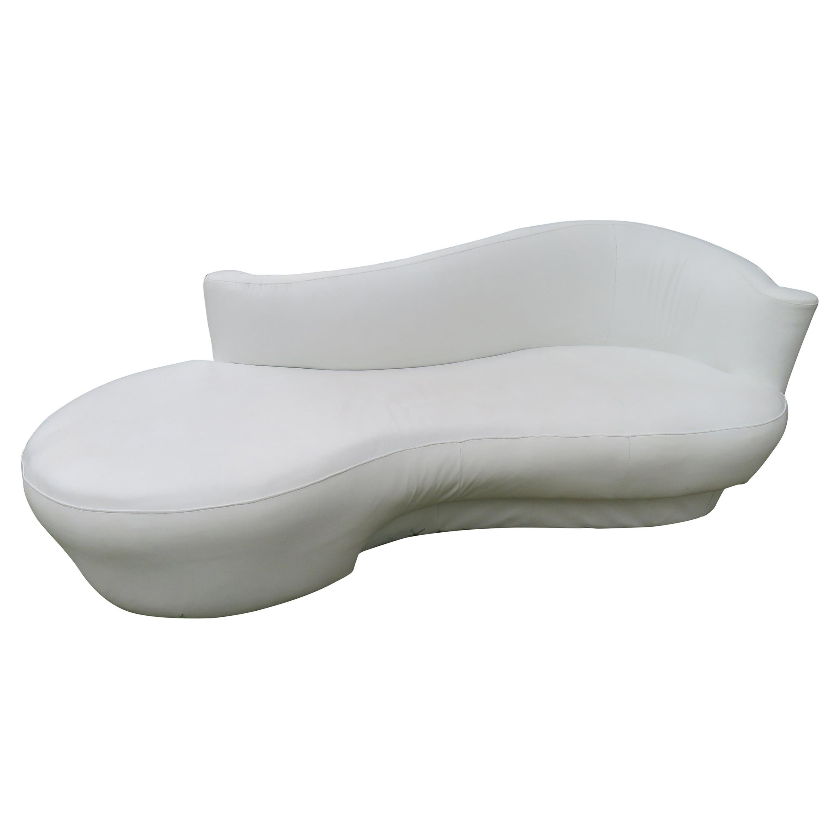 Fabulous White Leather Scrolled Arm Cloud Sofa Weiman, 1980s