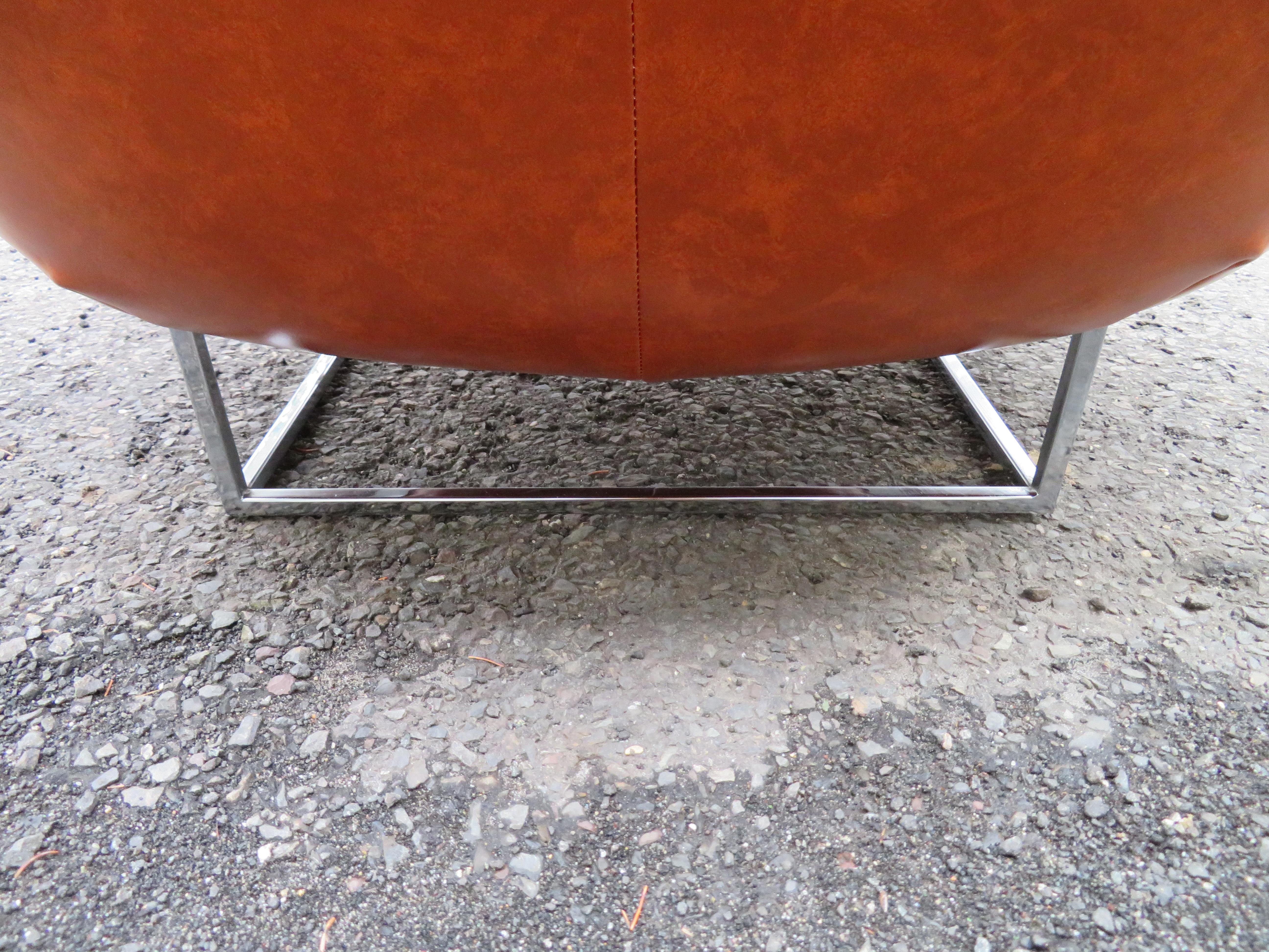 Mid-Century Modern Fabulous Wide Signed Milo Baughman Barrel Back Tub Chair Thin Chrome