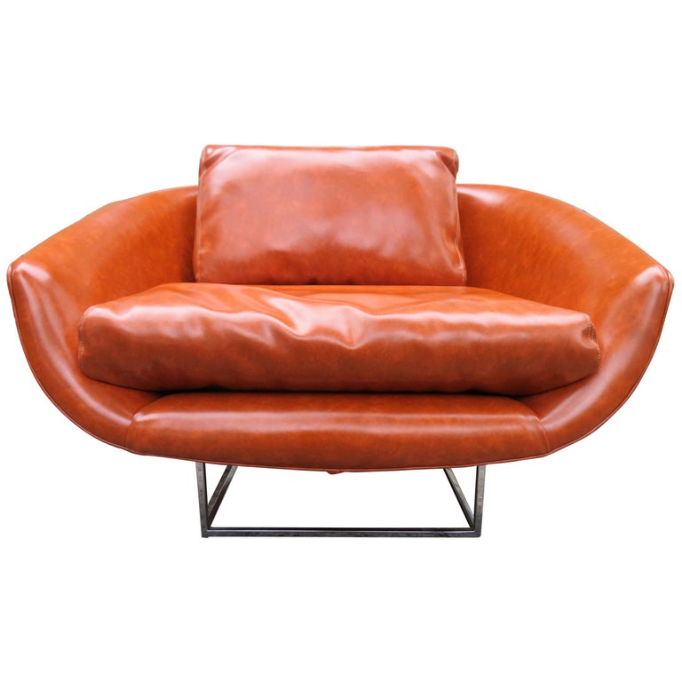 Fabulous Wide Signed Milo Baughman Barrel Back Tub Chair Thin Chrome at