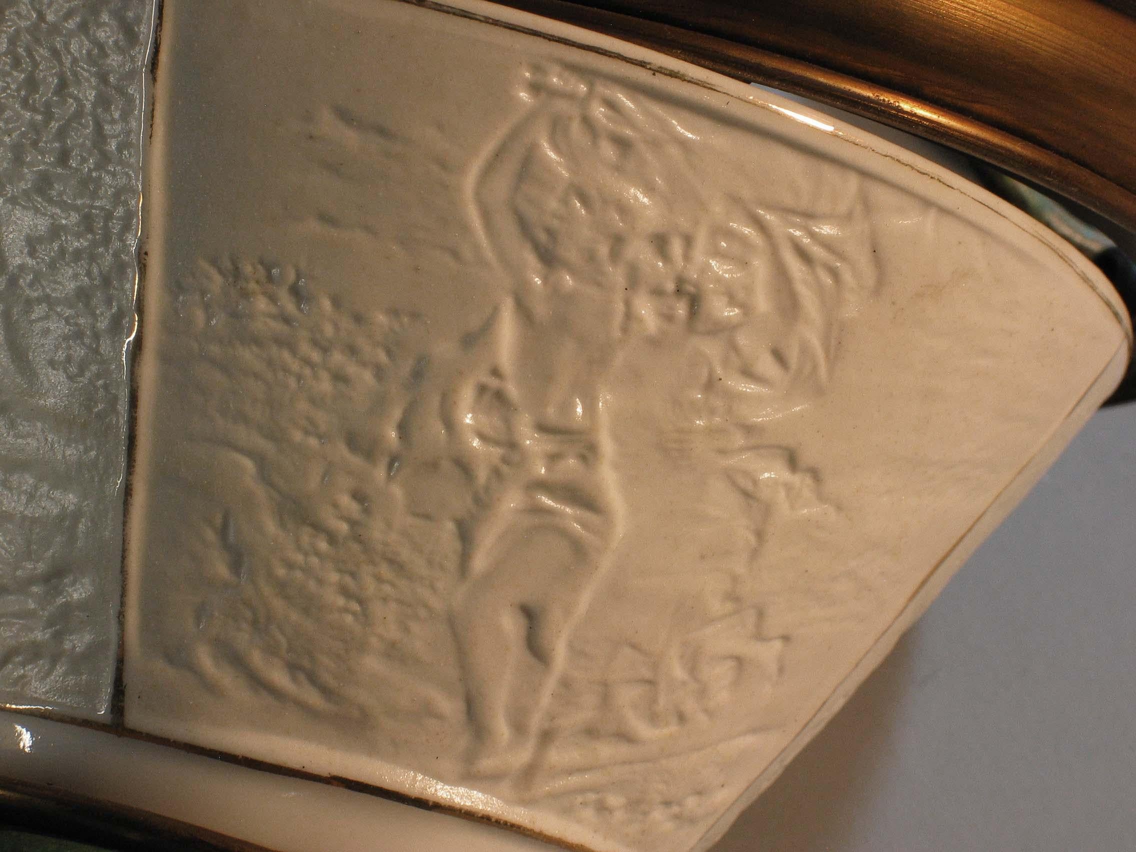 Fabulous Wrought Brass and Lithophane Ceiling Light, Early 20th Century 5