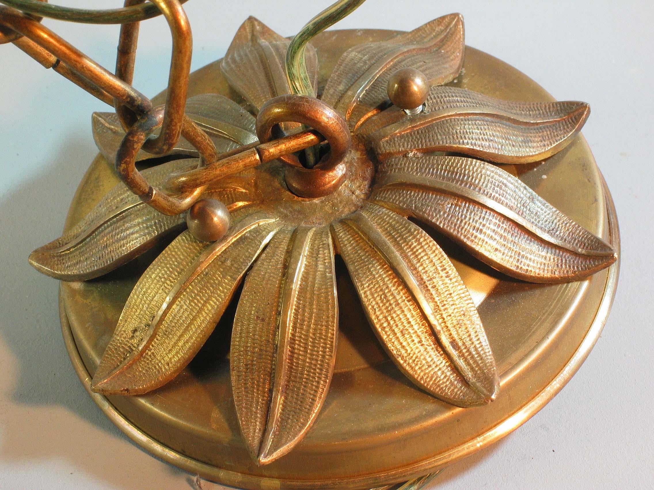 Fabulous Wrought Brass and Lithophane Ceiling Light, Early 20th Century 7