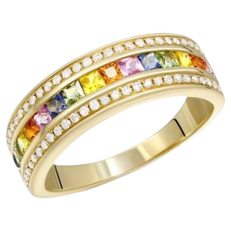 Fabulous Yellow Orange Pink Blue Sapphire Diamond Yellow Gold Ring for Her For Sale