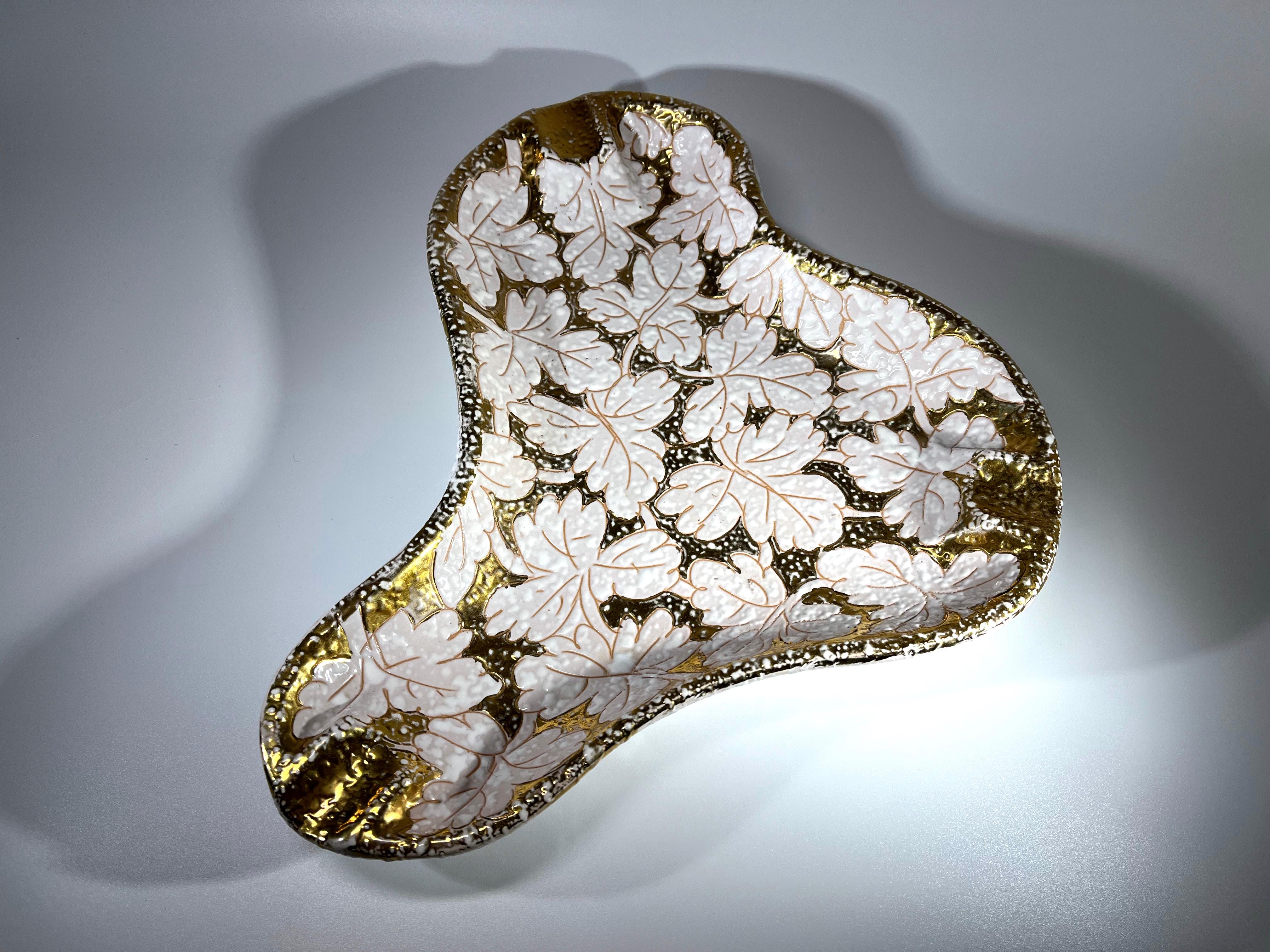 20th Century Fabulously Continental Gold Enamel Textured Glaze Ceramic Italian Table Ashtray For Sale