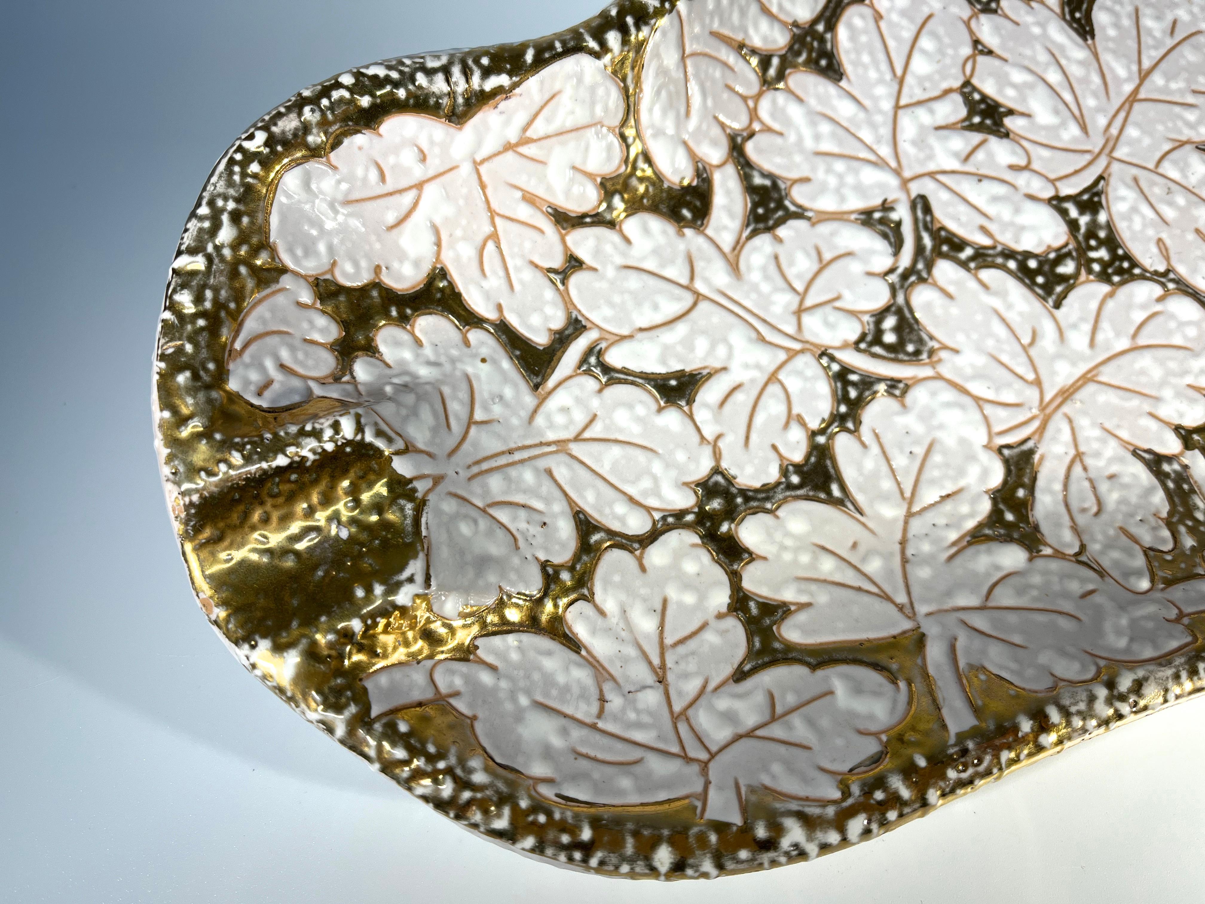 Fabulously Continental Gold Enamel Textured Glaze Ceramic Italian Table Ashtray For Sale 2