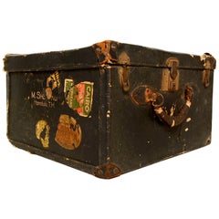 Fabulously Distressed Travel Trunk with Original Brass Lock & Key Honolulu T.H.