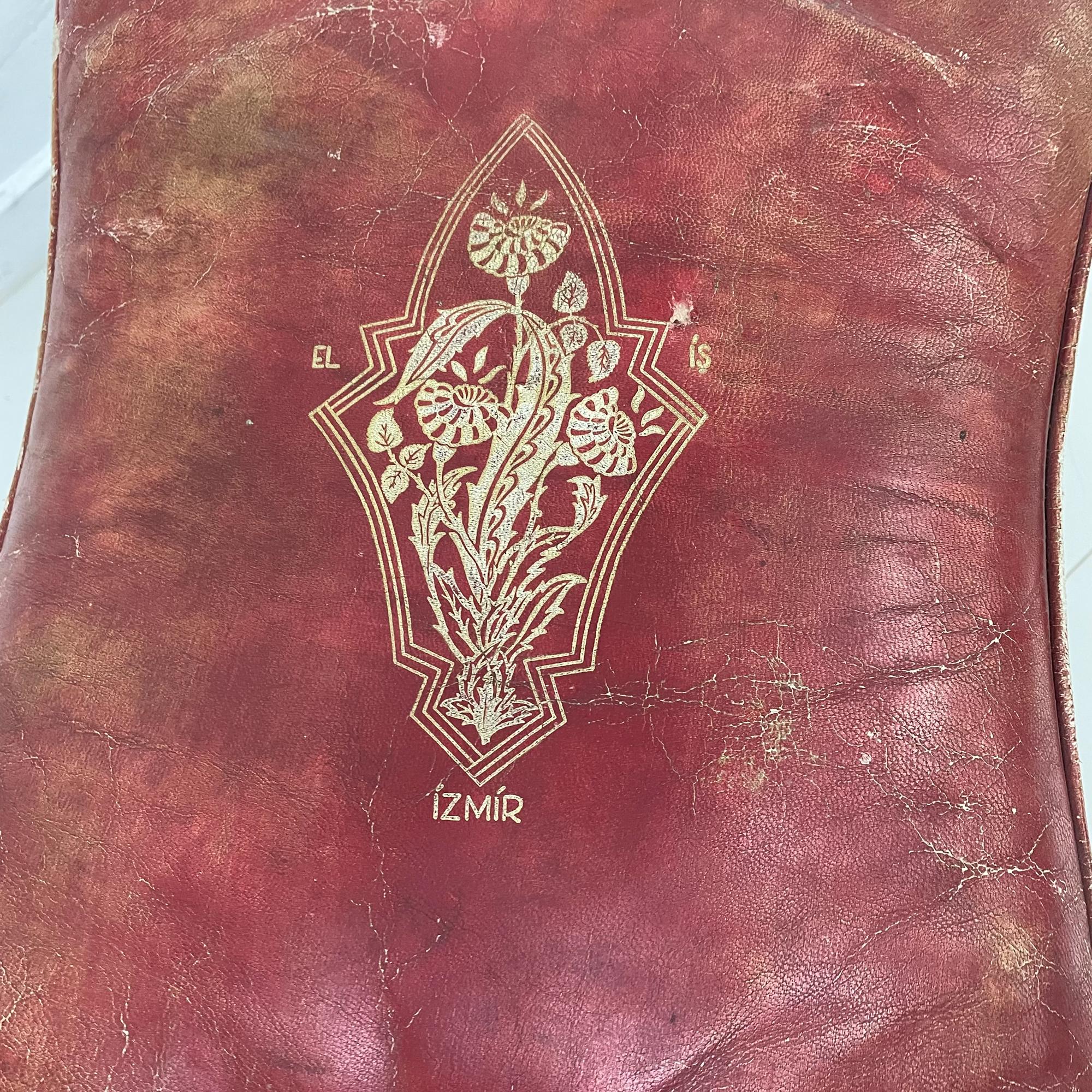 Tribal Fabulously Distressed IZMIR Red Camel Foot Stool Leather Wood Metal & Goatskin