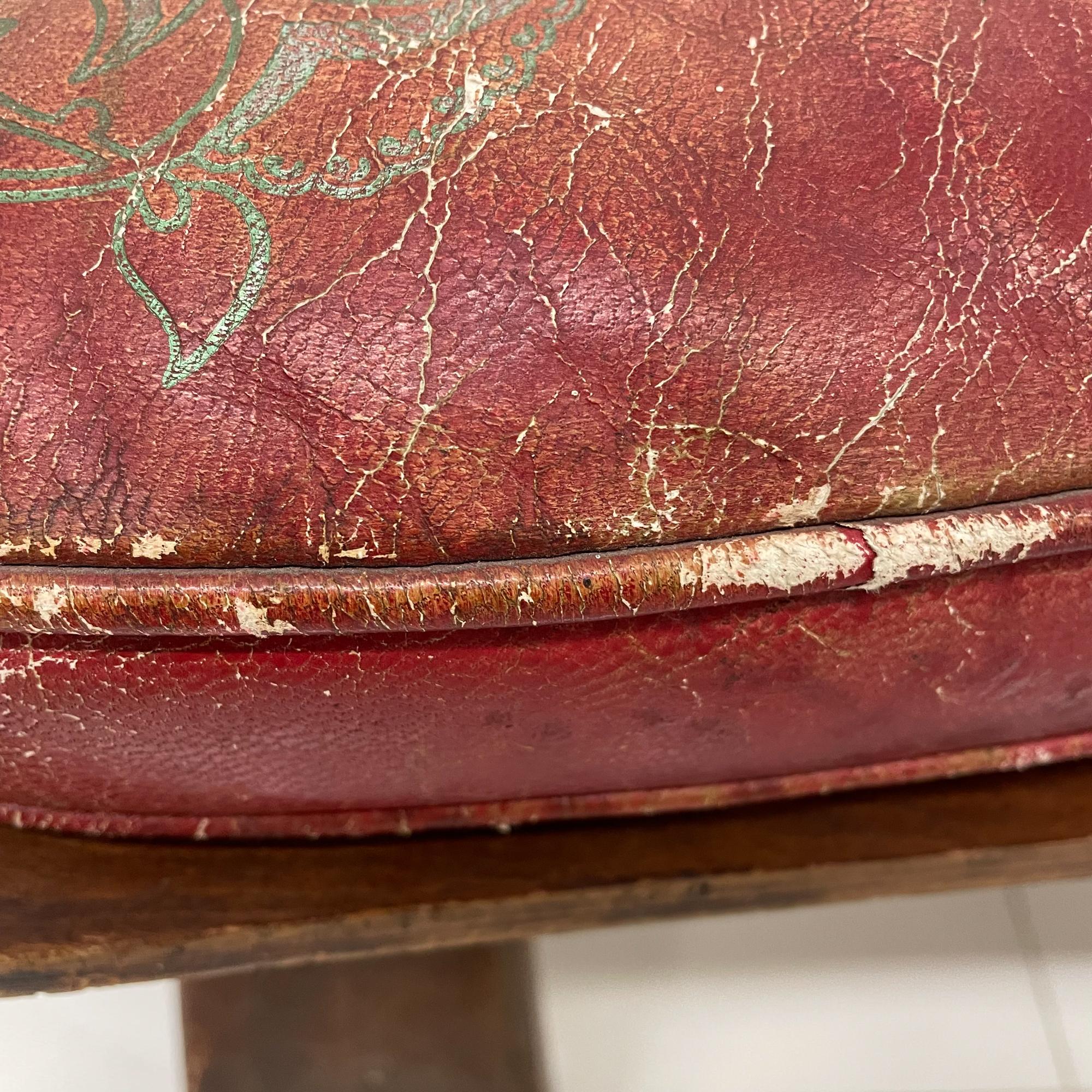Mid-20th Century Fabulously Distressed IZMIR Red Camel Foot Stool Leather Wood Metal & Goatskin