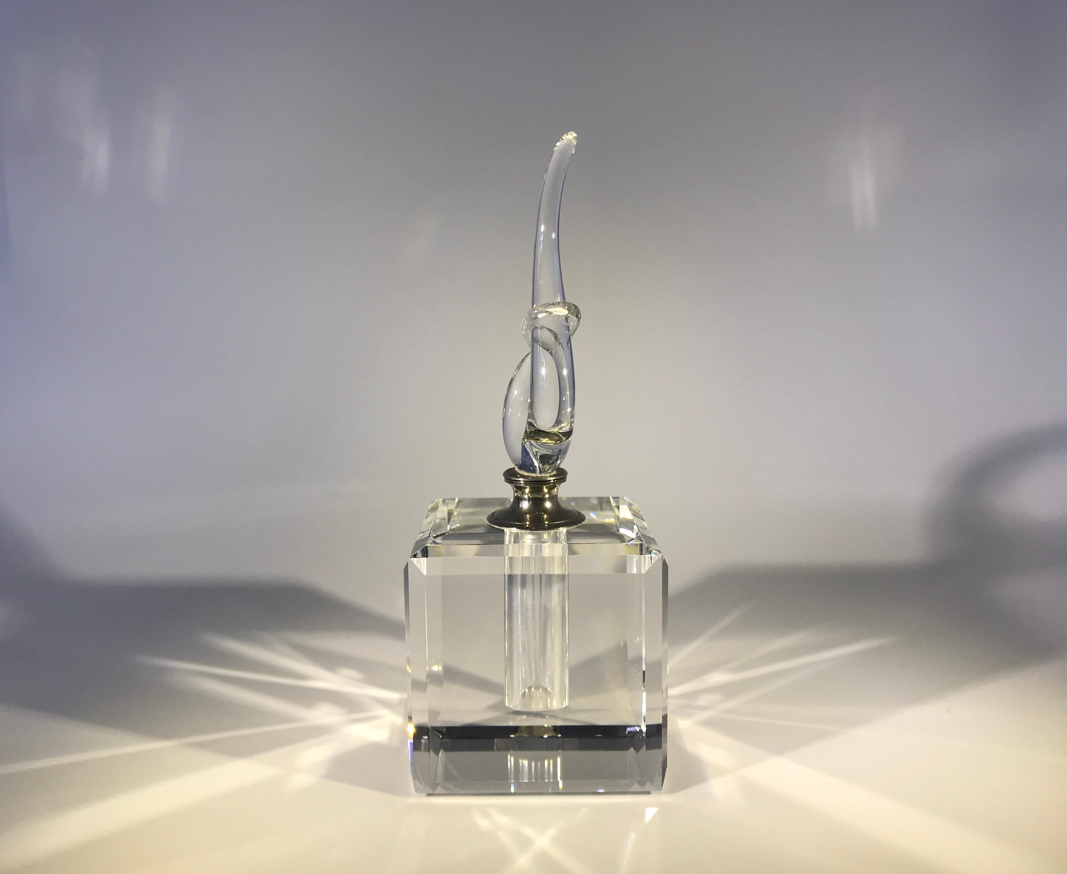 20th Century Fabulously Entwined French Crystal, Faceted Cube Perfume Bottle, circa 1970s