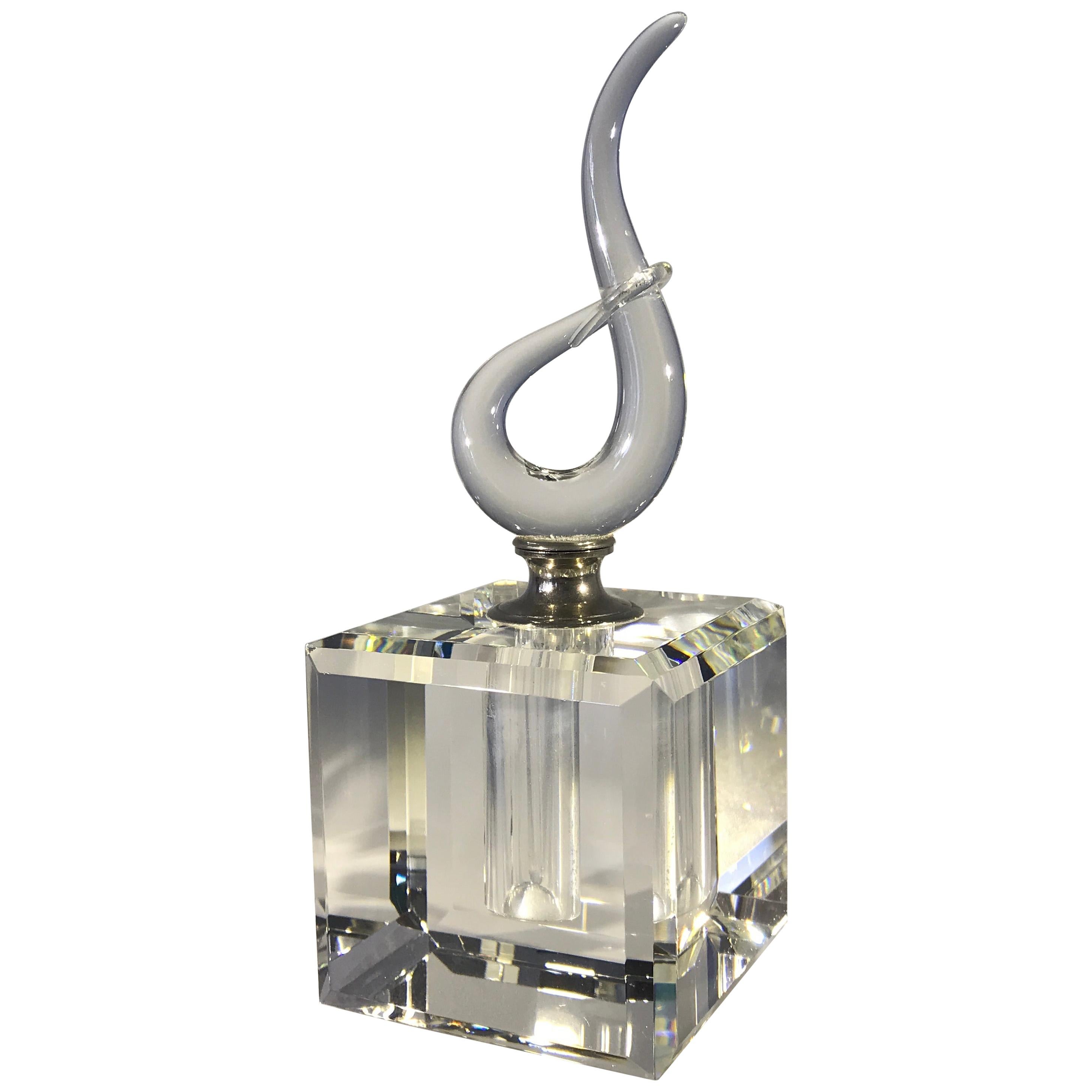 Fabulously Entwined French Crystal, Faceted Cube Perfume Bottle, circa 1970s