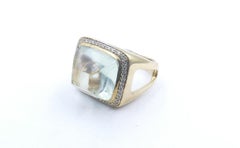 Fabulously Large Prasiolite & Diamond Dress/Cocktail Ring Set in Yellow Gold
