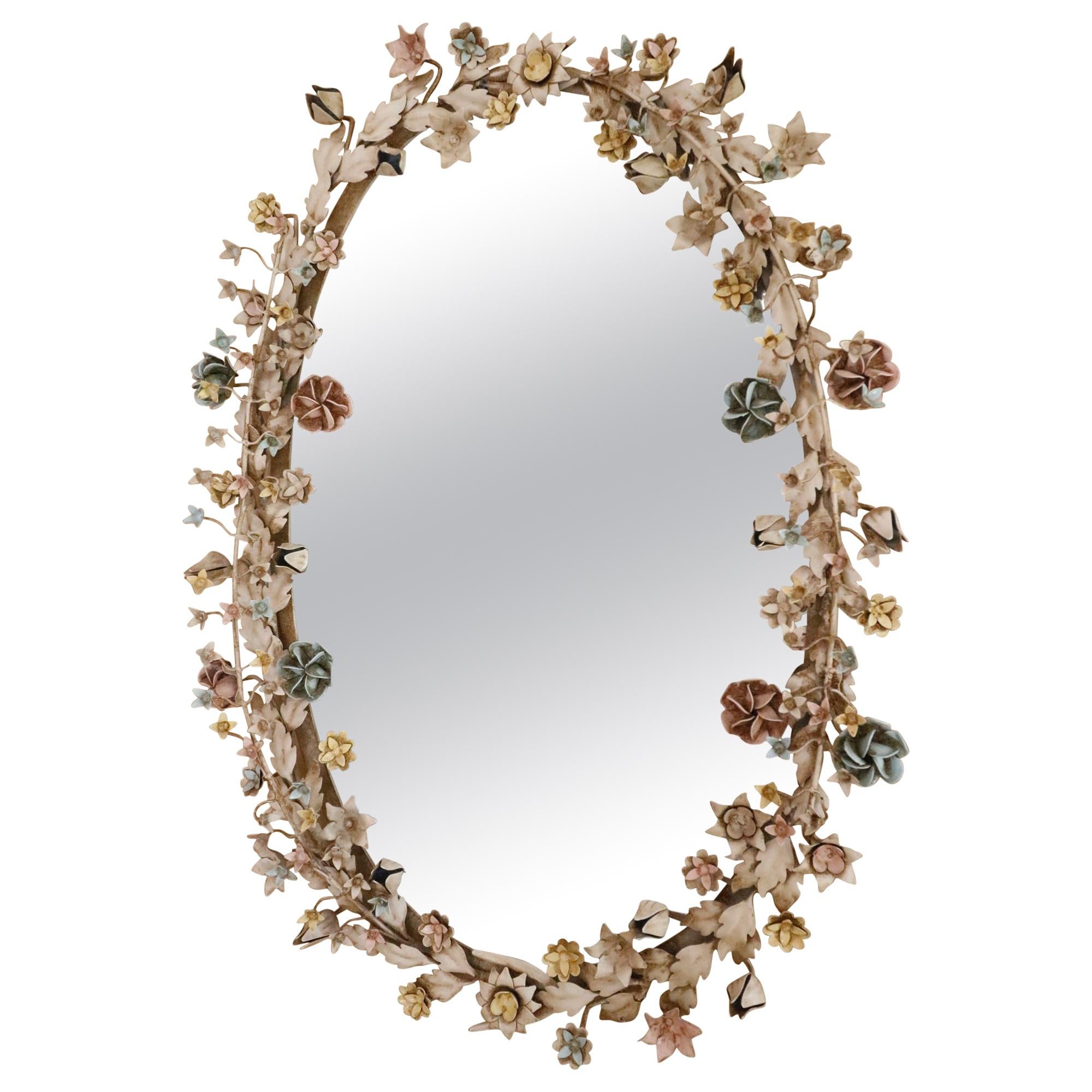 Fabulously Vintage French Shabby Chic Flower Mirror Pastel Flowers Adorn