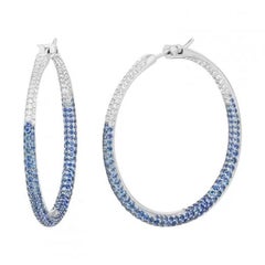 Fabuous Blue Sapphire White Gold Diamond Hoop Earrings for Her
