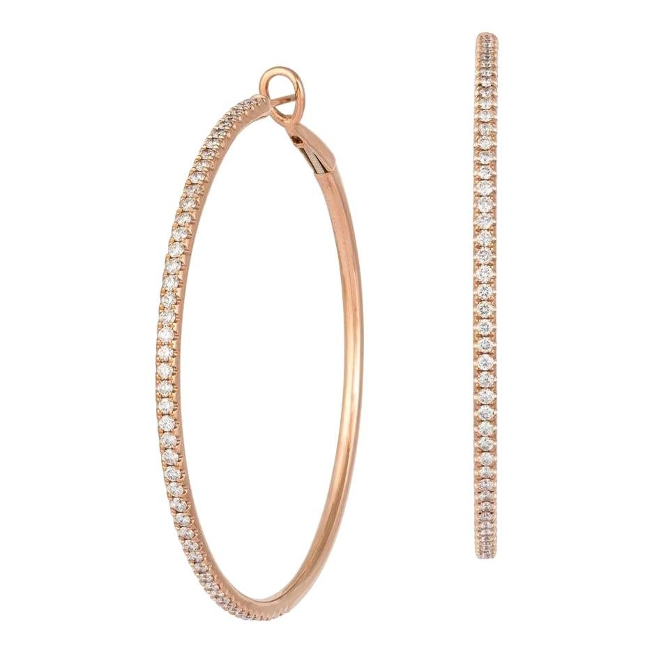 Fabuous Rose Gold Diamond Hoop Earrings For Sale