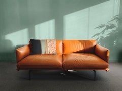 Pink Pattern Leaves, Hand-Embroidered rectangular cushion