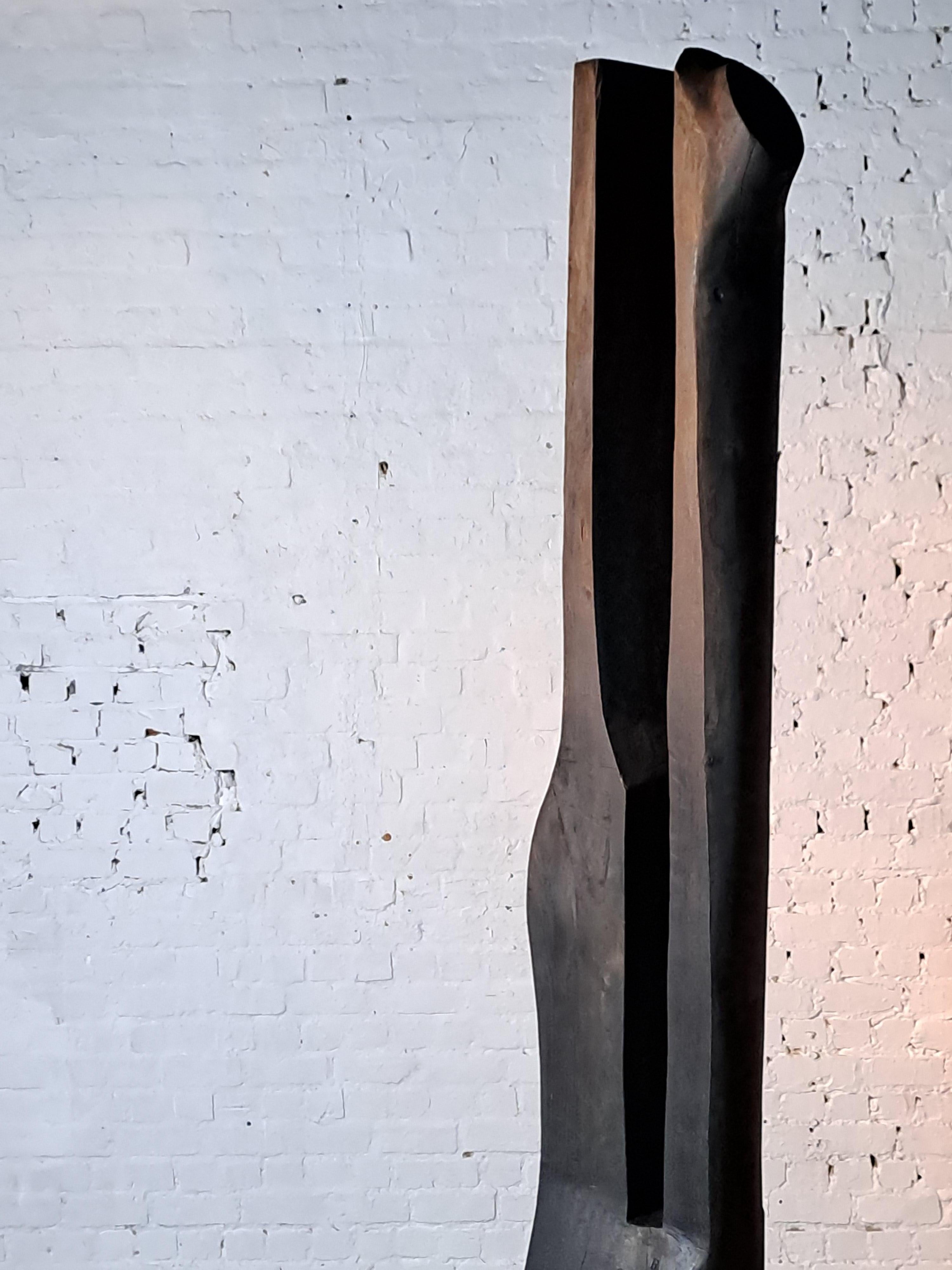 Burnished 'Face 2 face' - ebonised abstract wooden sculpture For Sale