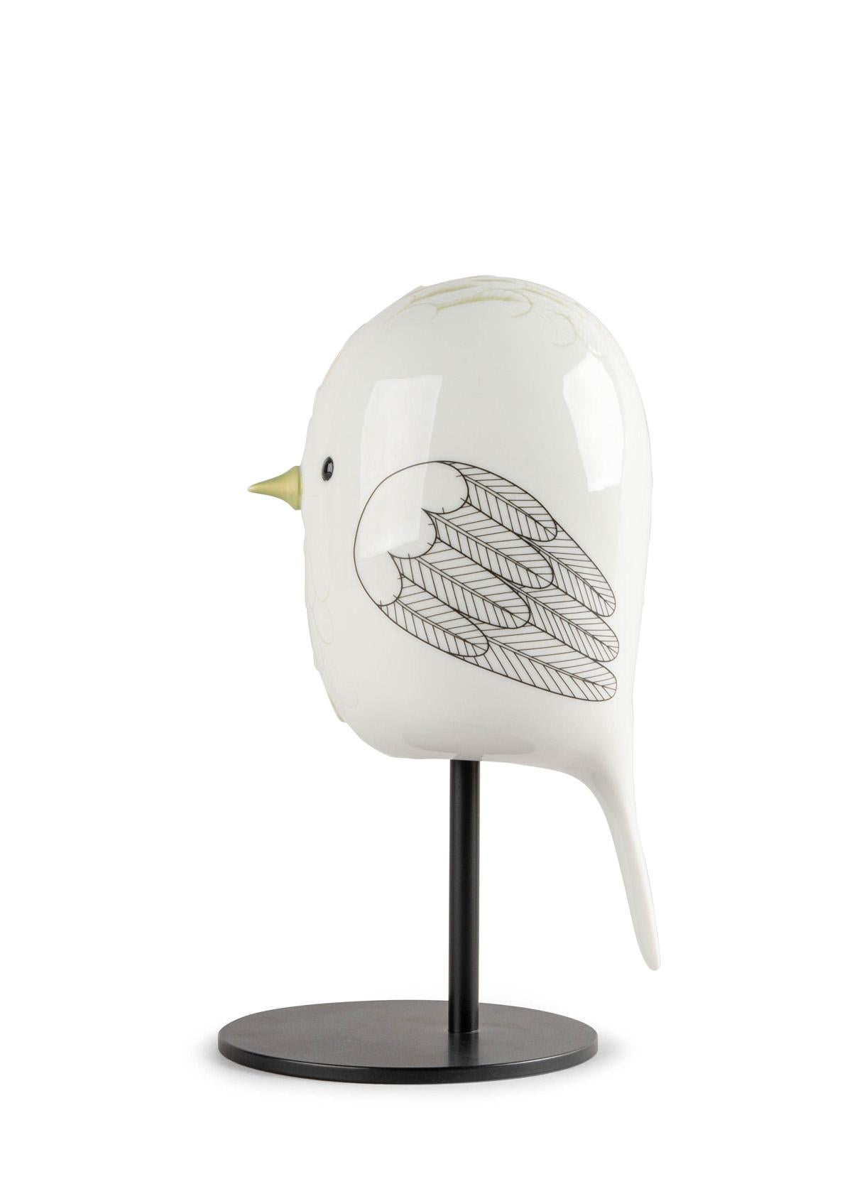 Handmade porcelain creation inspired by a Sparrow, belonging to Face 2 Face collection. Sparrow belongs to Face 2 Face collection featuring cute birds that combine synthetized forms with a two-fold decorative treatment. Pieces created using
