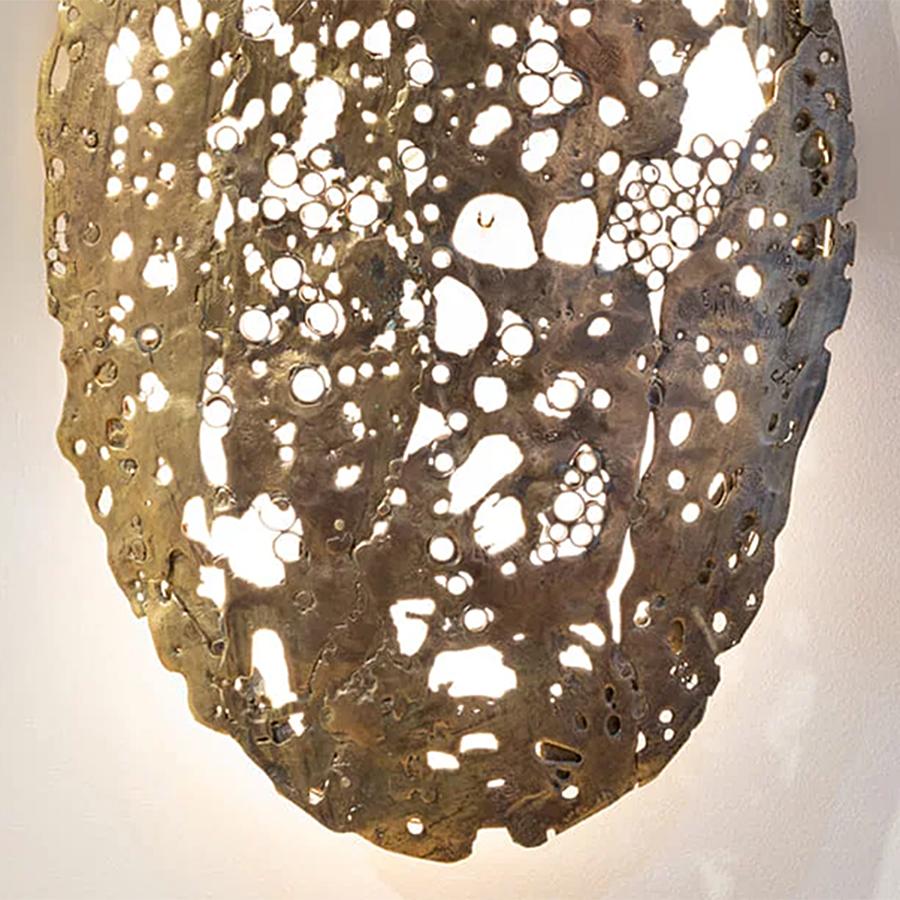 Hand-Crafted Face Bronze Wall Lamp For Sale