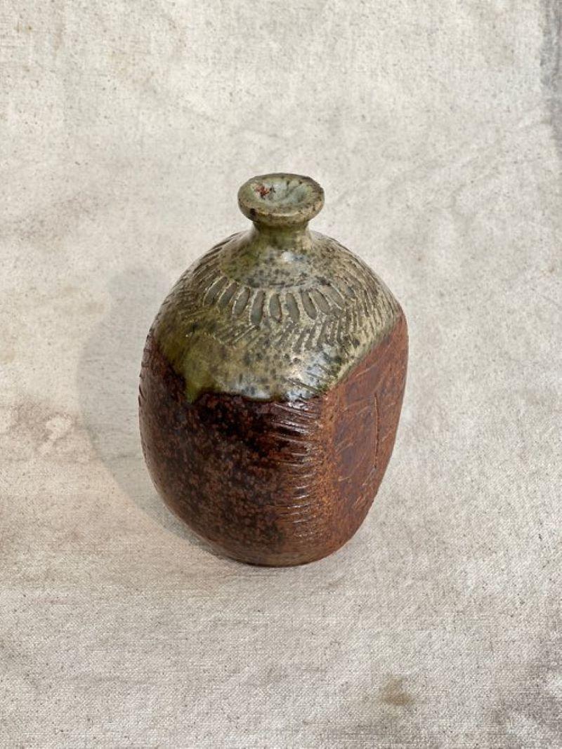 Mid-Century Modern Face, Ceramic Stoneware Bud Vase by E. Harris For Sale