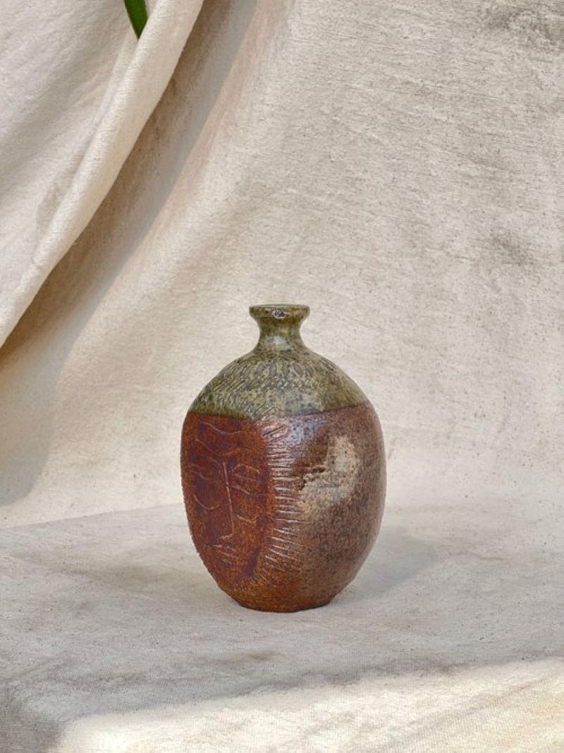 Glazed Face, Ceramic Stoneware Bud Vase by E. Harris