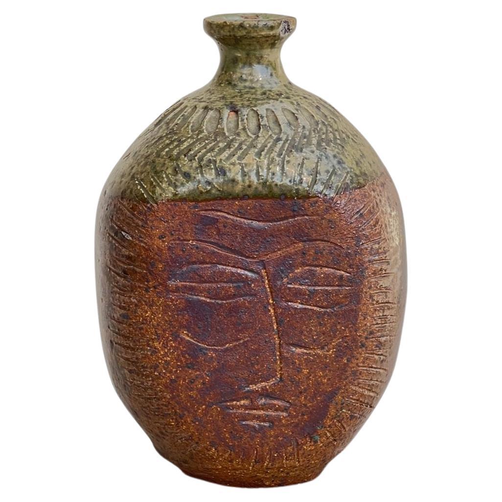 Face, Ceramic Stoneware Bud Vase by E. Harris