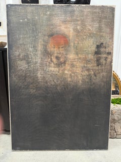 Tableau « Face in the Fog » ; toile peinte avec effet ombré vieilli