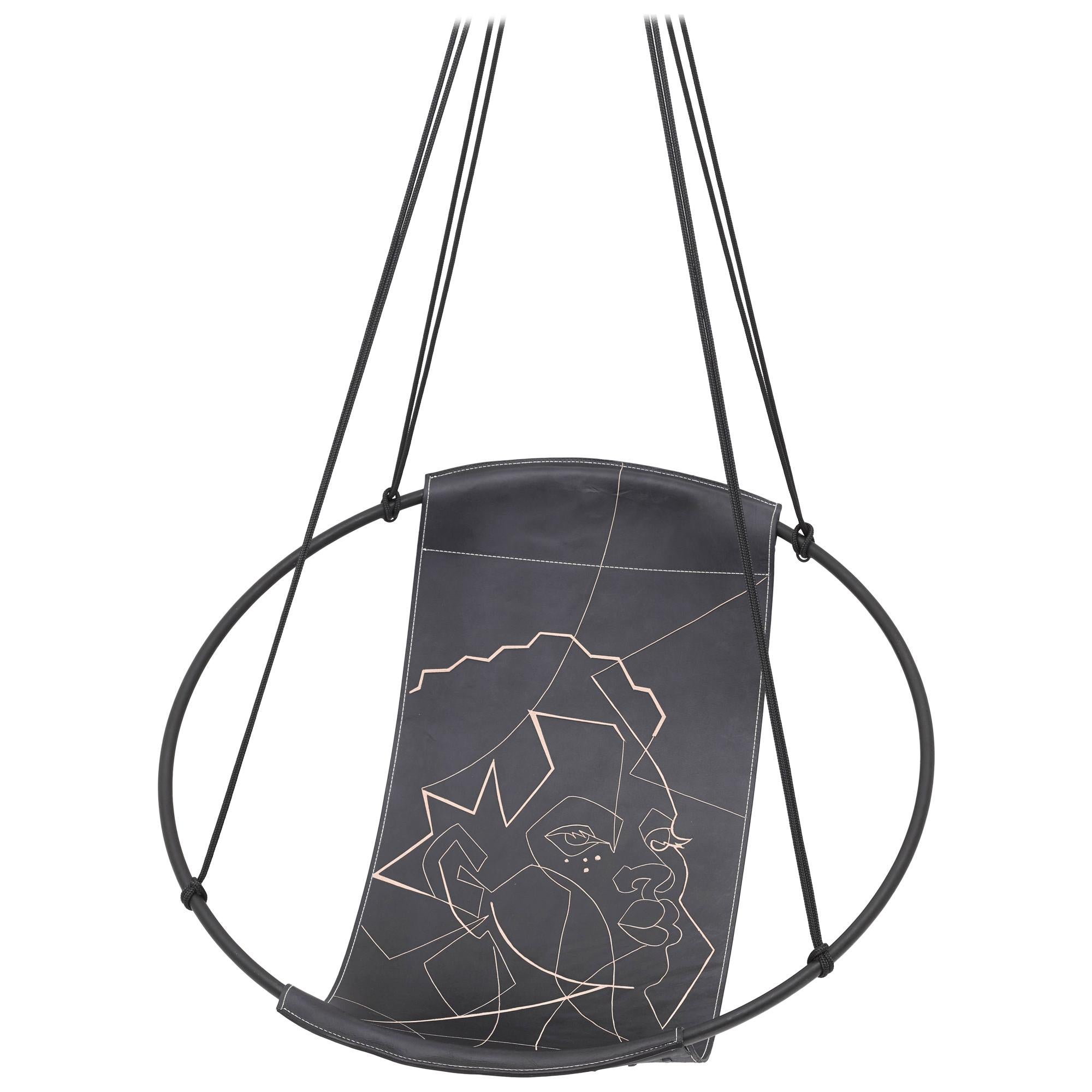 Face of Africa Sling Hanging Swing Chair Genuine Leather 21st Century Modern en vente
