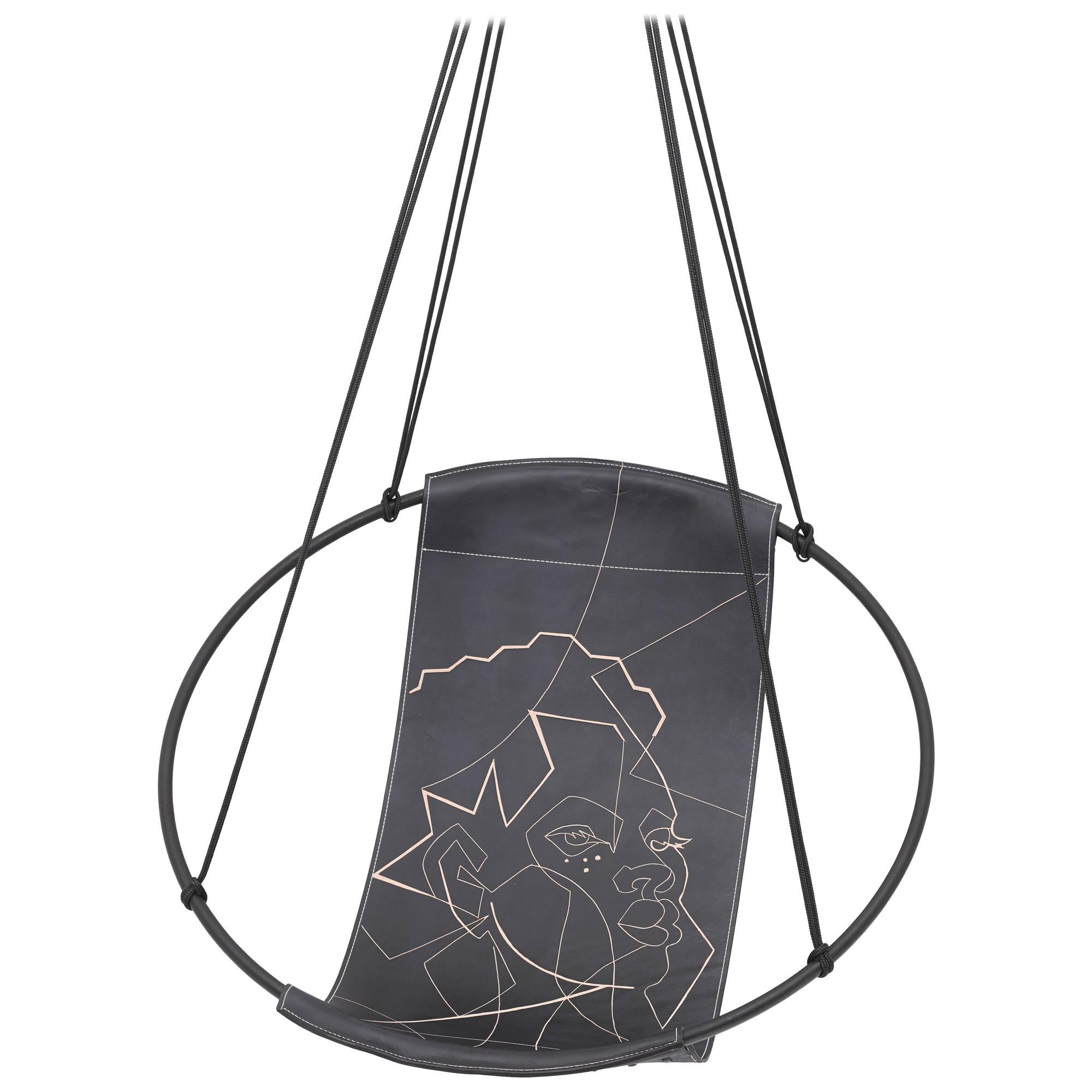 Face of Africa Sling Hanging Swing Chair, echtes Leder, 21. Jahrhundert, Modern