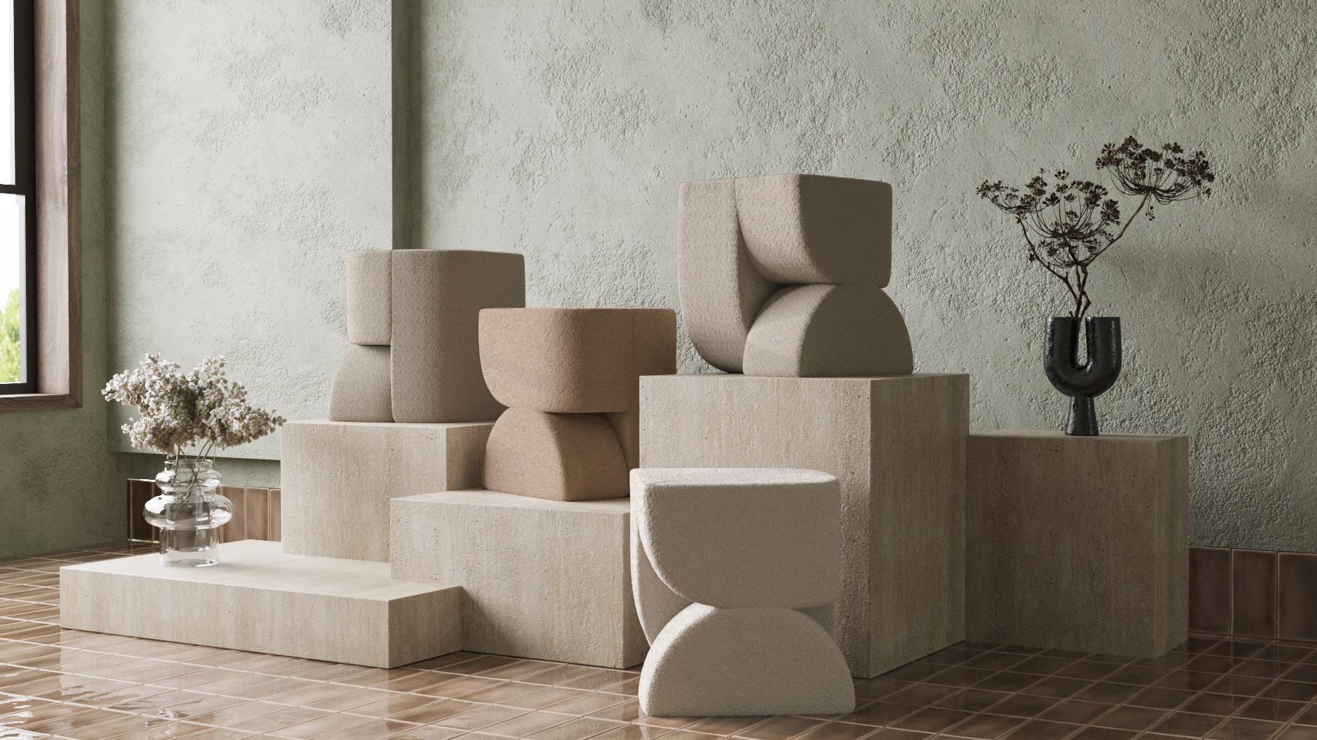 Bois Meuble pouf Face d'Hermhaus en vente
