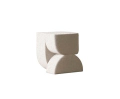 Face Pouf in White Boucle Fabric by Hermhaus