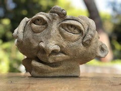 Face Sculpture from Vallauris, Stoneware, signed by Isabelle Vigo