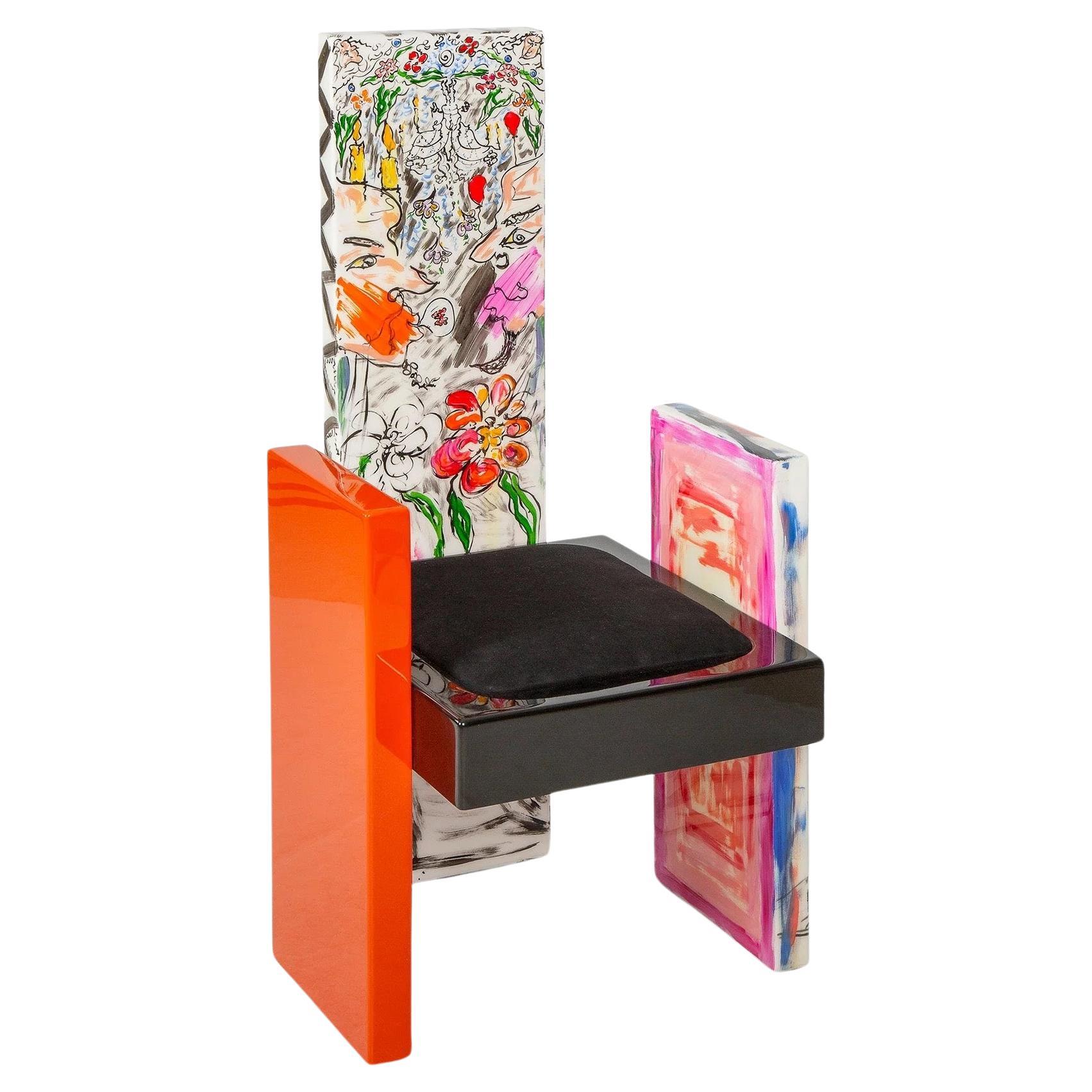 Face to Face Colorful Urban Handpainted Wood Lacquer Chair by Roham Shamekh