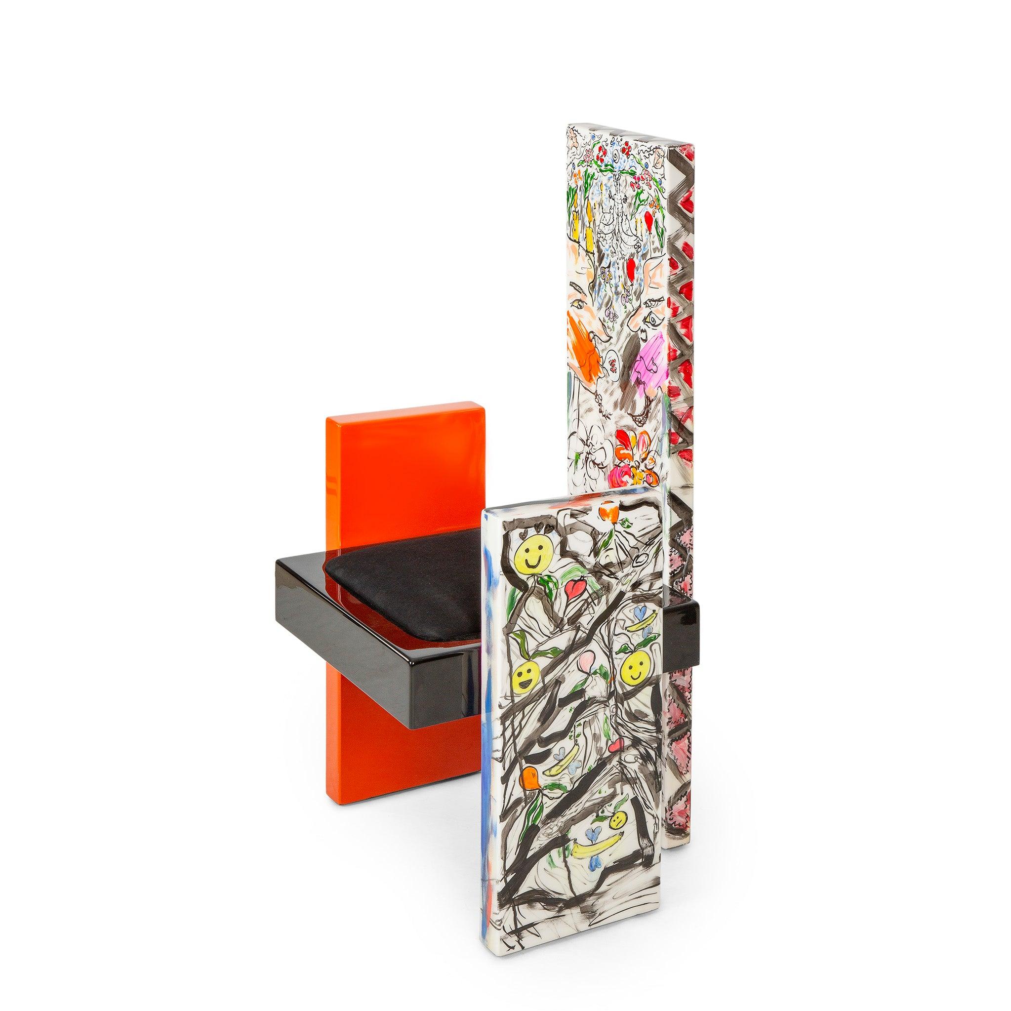 Lacquered Face to Face Colorful Urban Handpainted Wood Lacquer Chair by Roham Shamekh For Sale