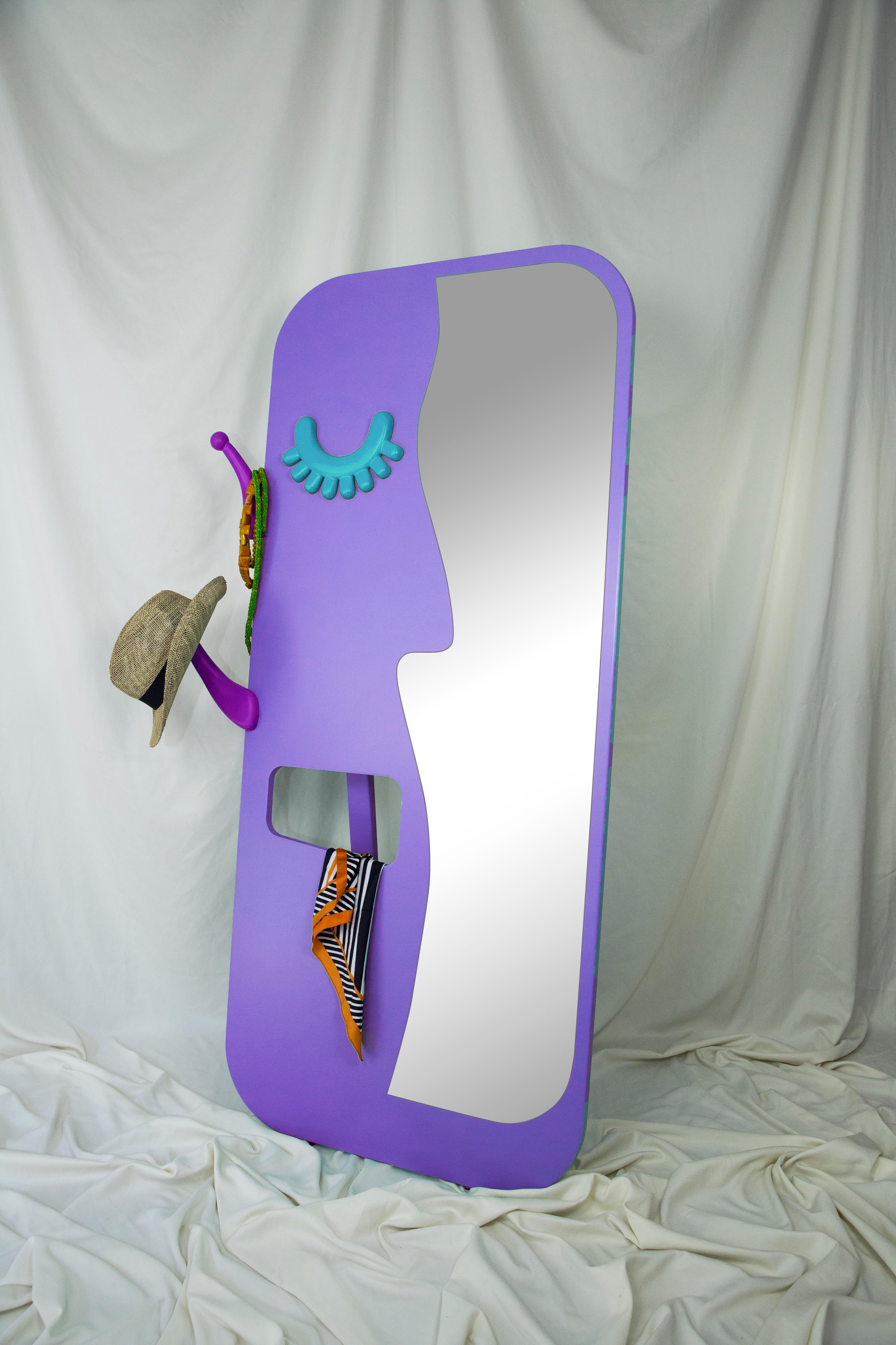 Post-Modern Face to Face Wall Mirror: Elegant Lilac Full-Length Mirror with Hanger For Sale