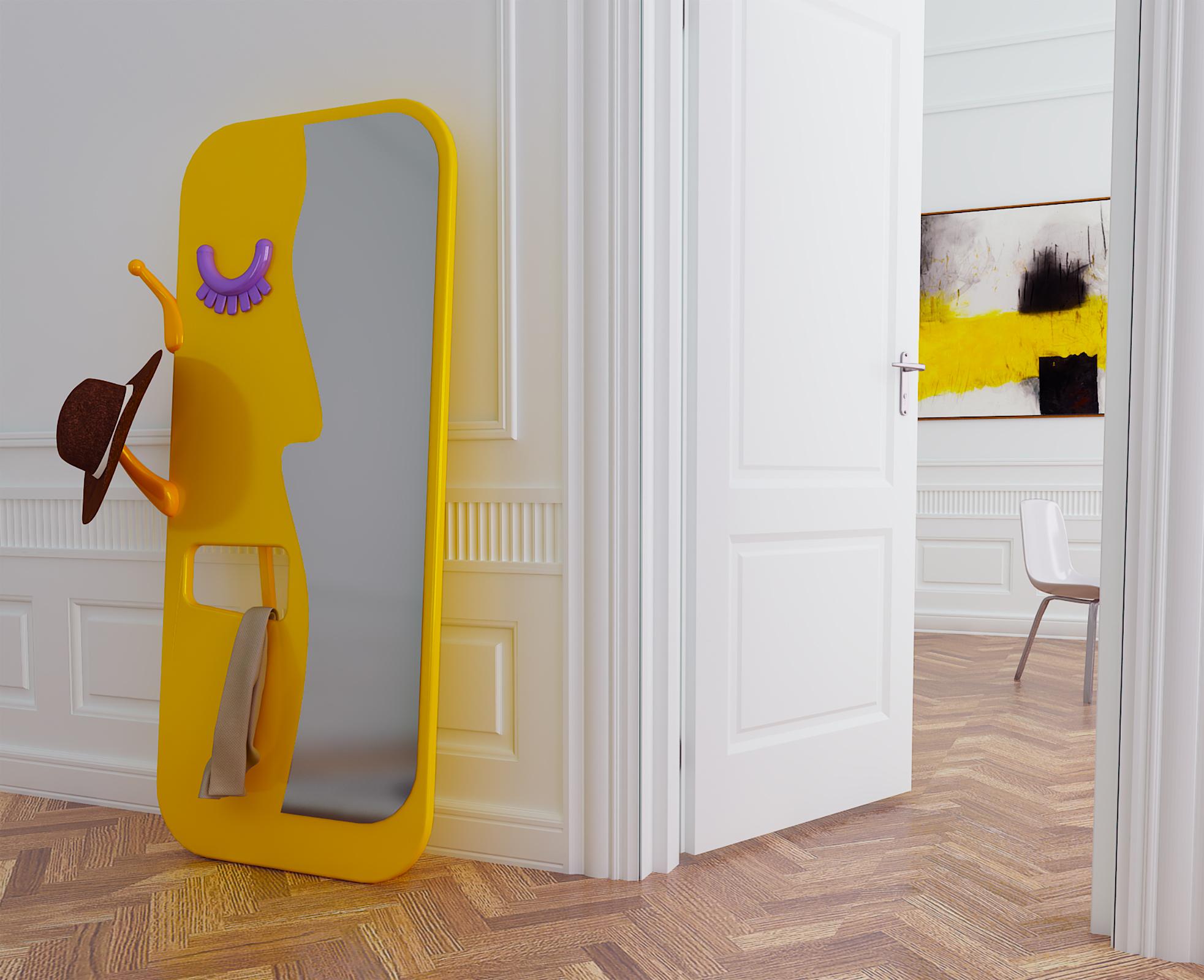 Turkish Face to Face Wall Mirror: Vibrant Yellow Full-Length Mirror with Hanger For Sale