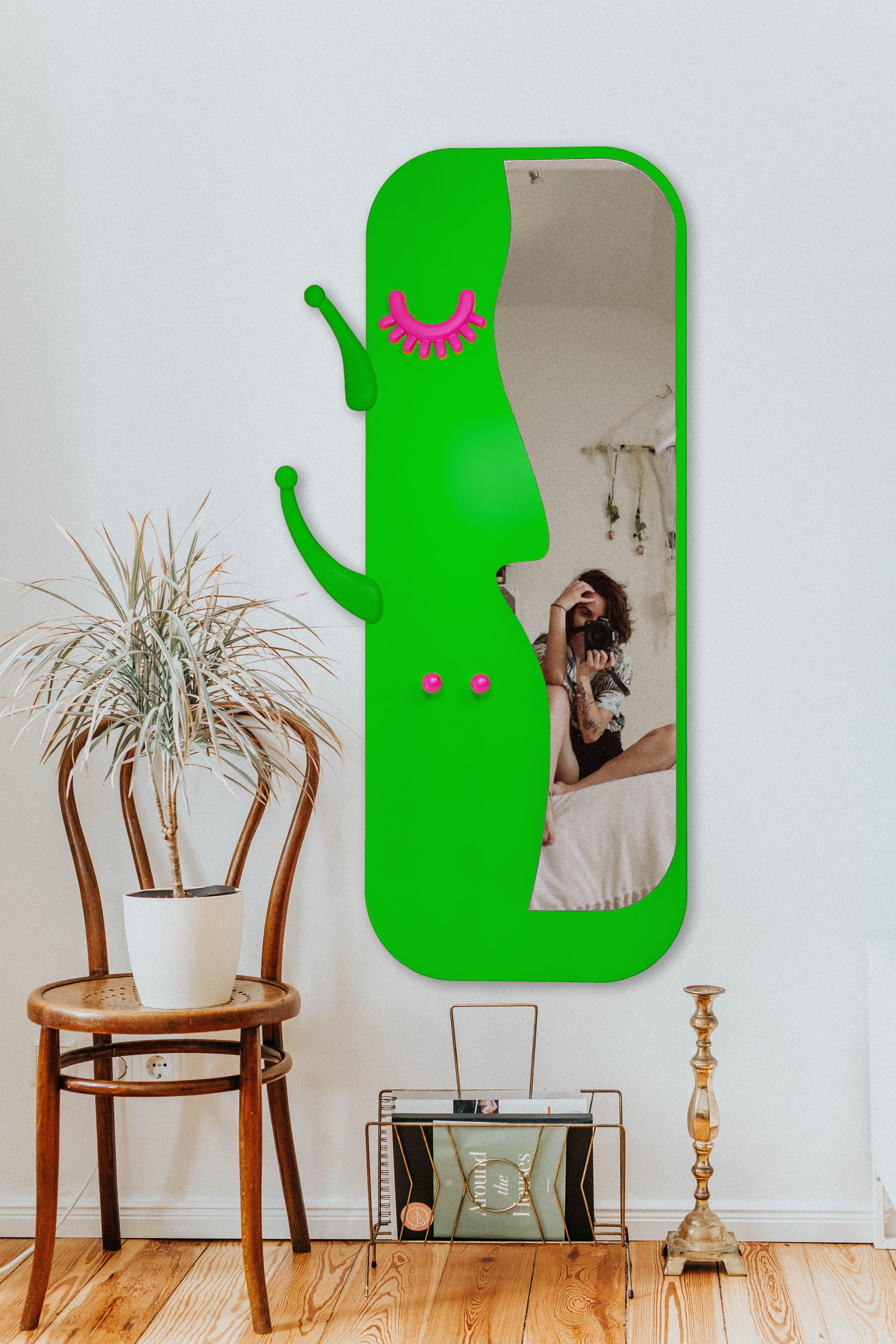 Turkish Face to Face Wall Mirror: Vibrant Green Dressing Mirror with Hanger For Sale