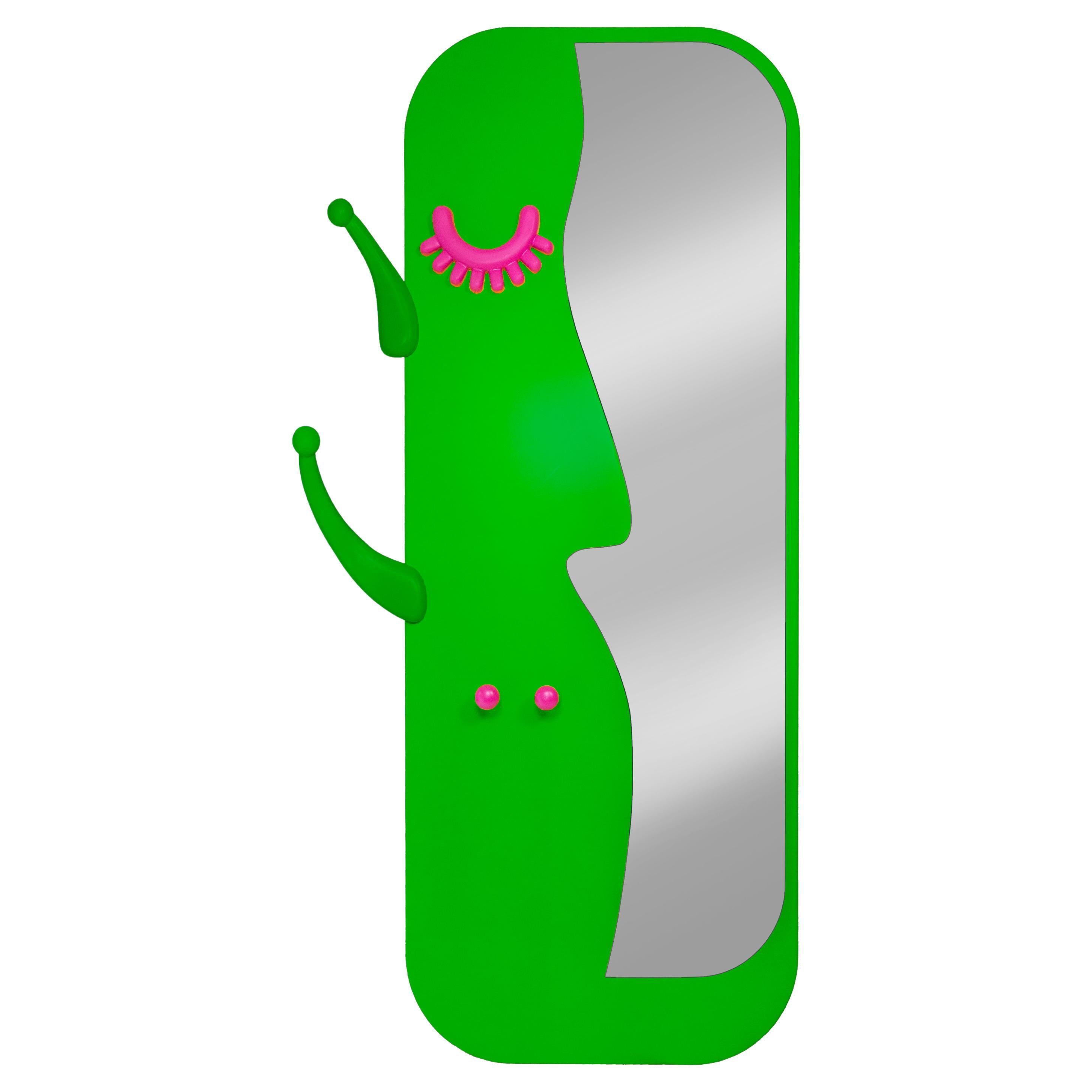 Face to Face Wall Mirror: Vibrant Green Dressing Mirror with Hanger