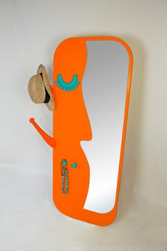 Face to Face Wall Mirror: Lively Orange Dressing Mirror with Hanger