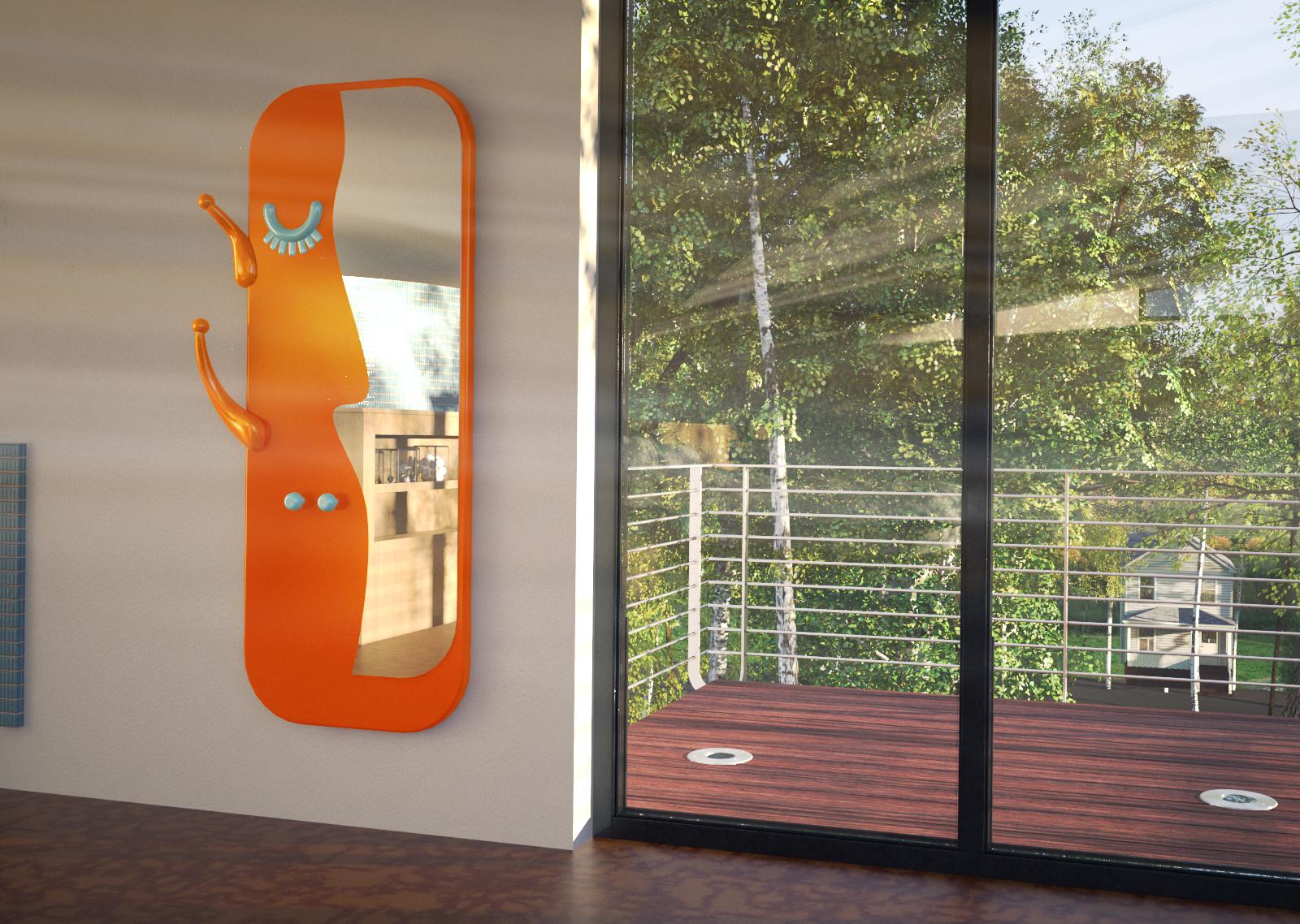 Face to Face Wall Mirror: Lively Orange Dressing Mirror with Hanger In New Condition For Sale In Istanbul, Maltepe