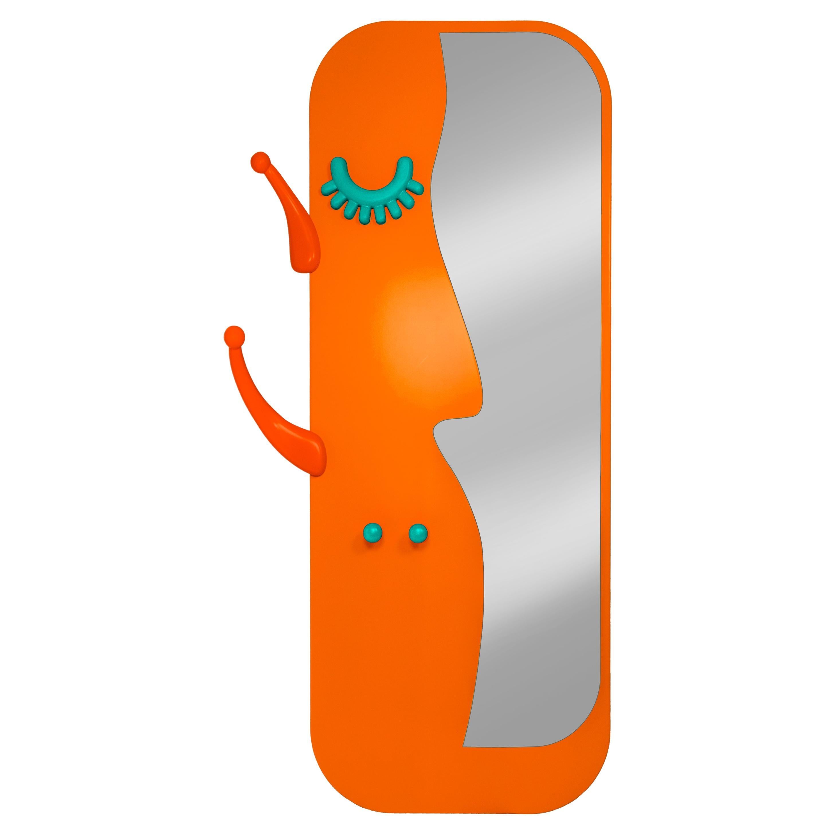 Face to Face Wall Mirror: Lively Orange Dressing Mirror with Hanger