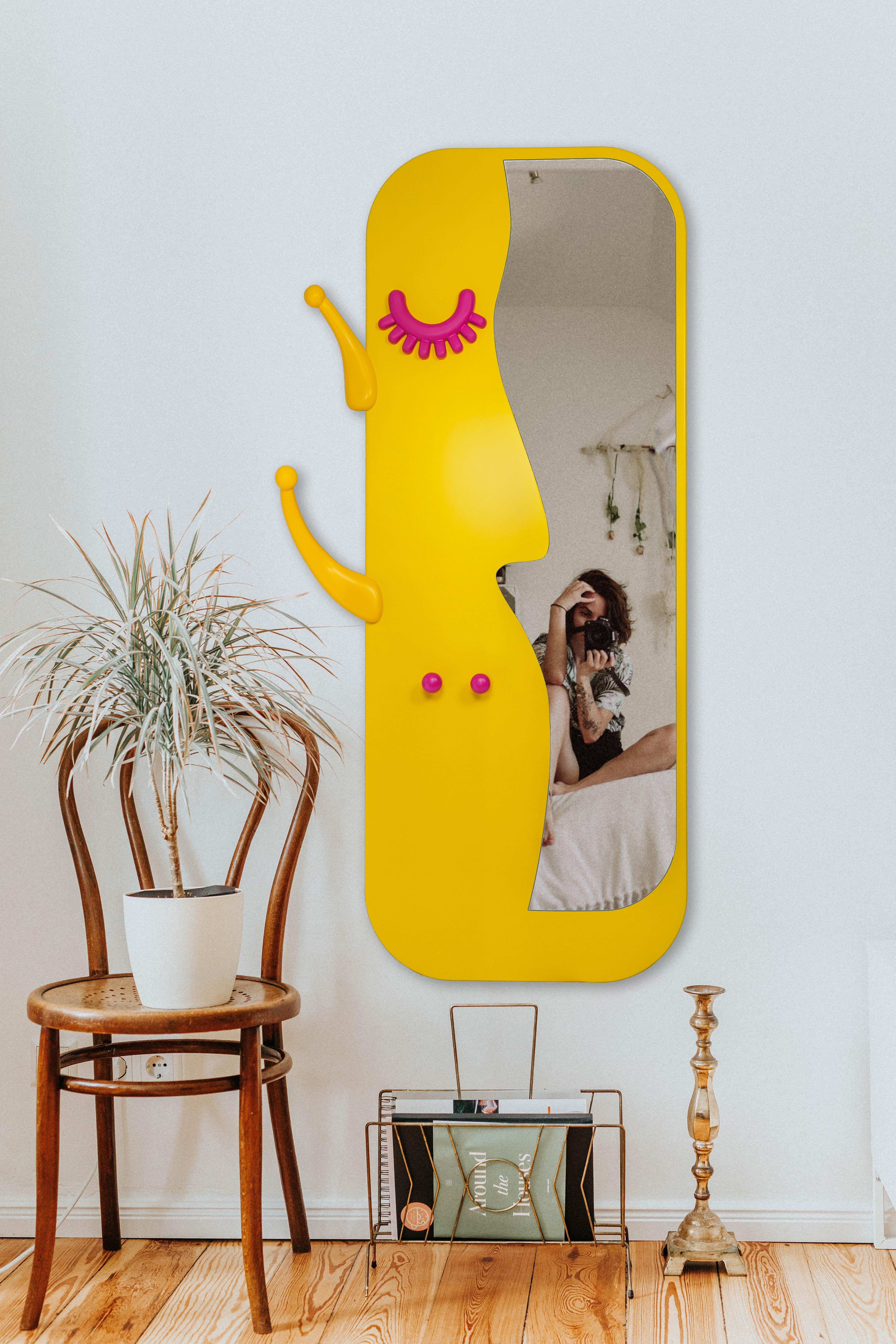 Face to Face M Yellow Colorful Wall Mirror In New Condition For Sale In Istanbul, Maltepe