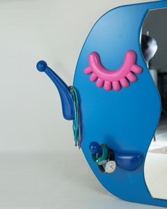 Face to Face Wall Mirror: Vibrant Blue Dressing Mirror with Hanger