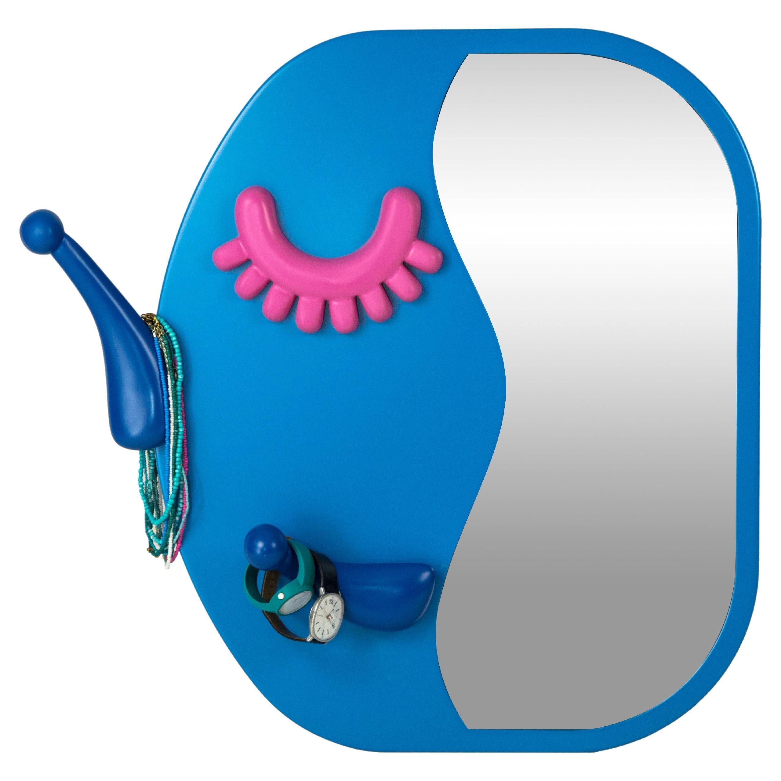 Face to Face Wall Mirror: Vibrant Blue Dressing Mirror with Hanger