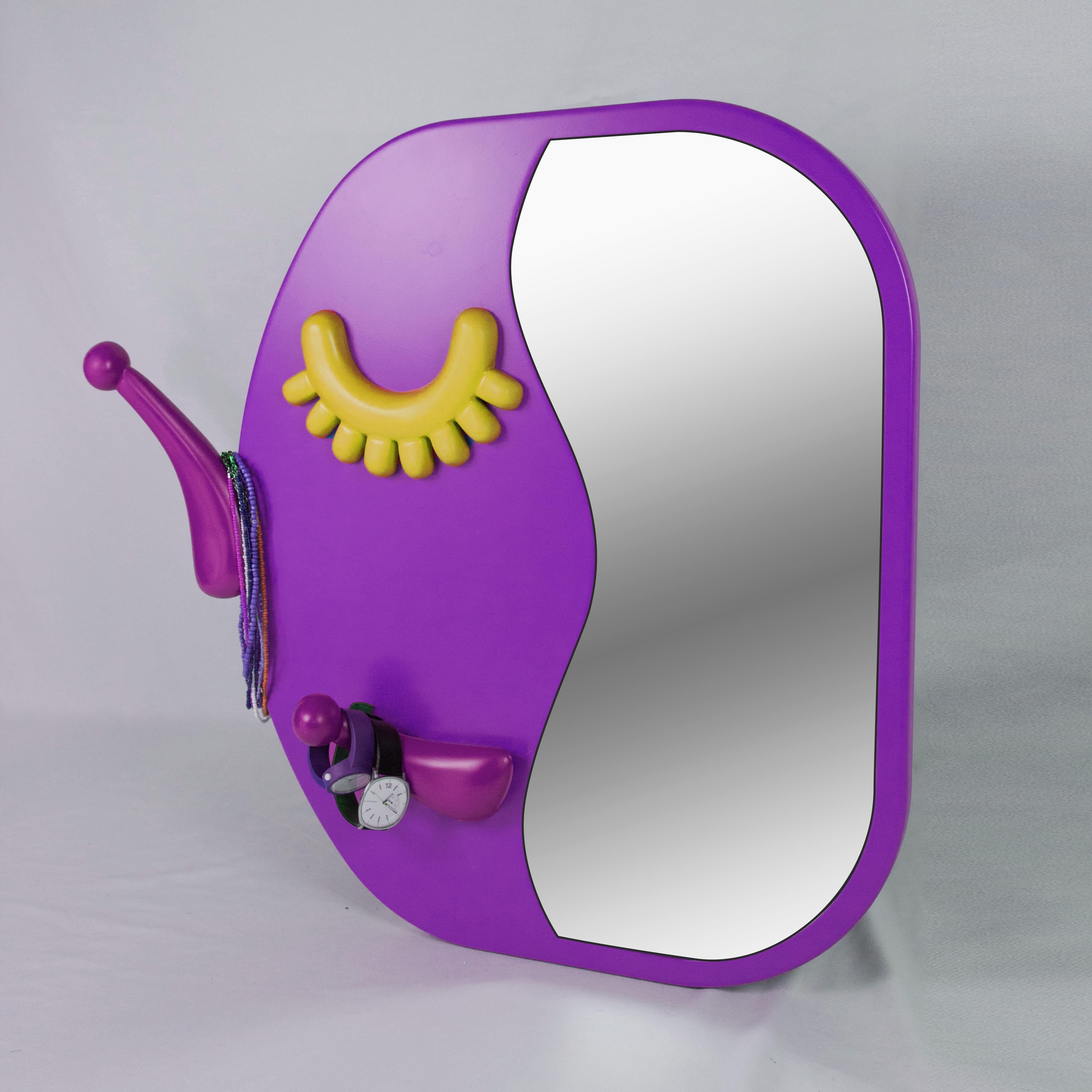 Post-Modern Face to Face S Lilac Colorful Wall Mirror For Sale