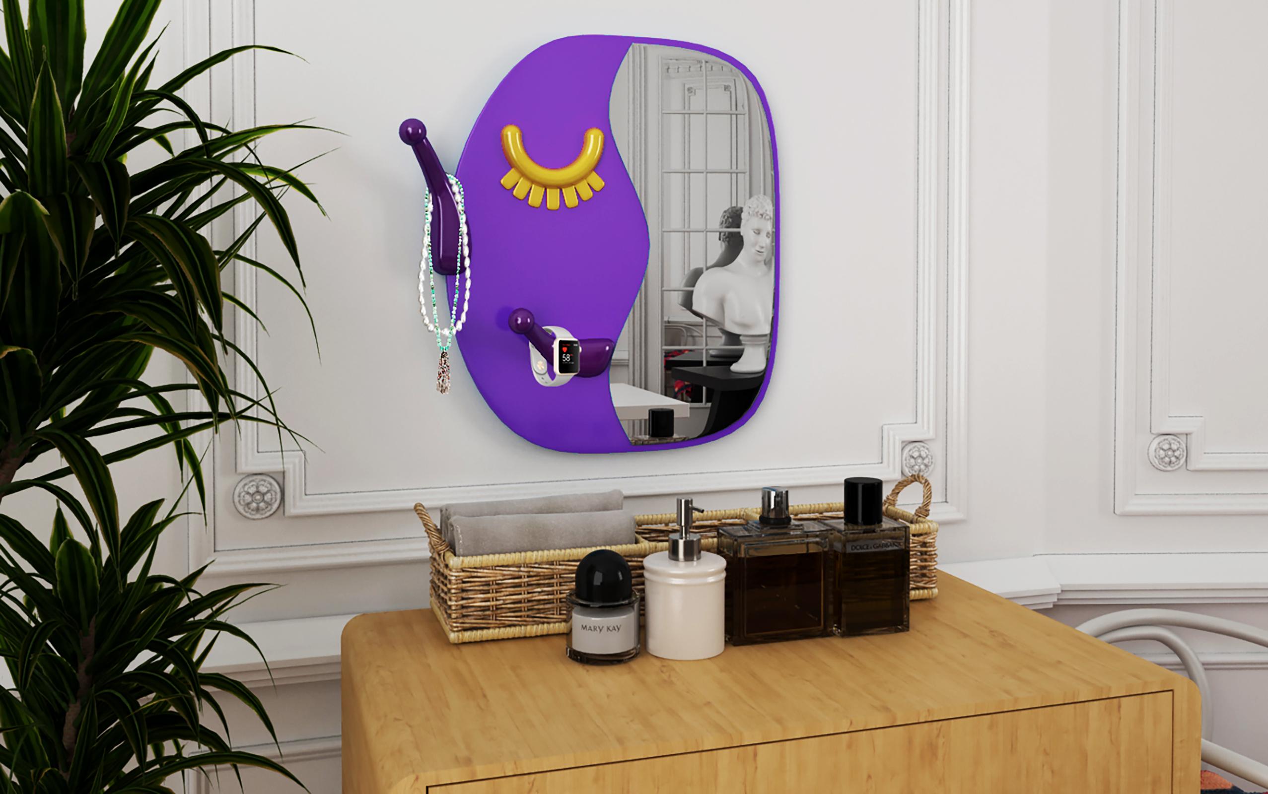 Face to Face S Lilac Colorful Wall Mirror In New Condition For Sale In Istanbul, Maltepe