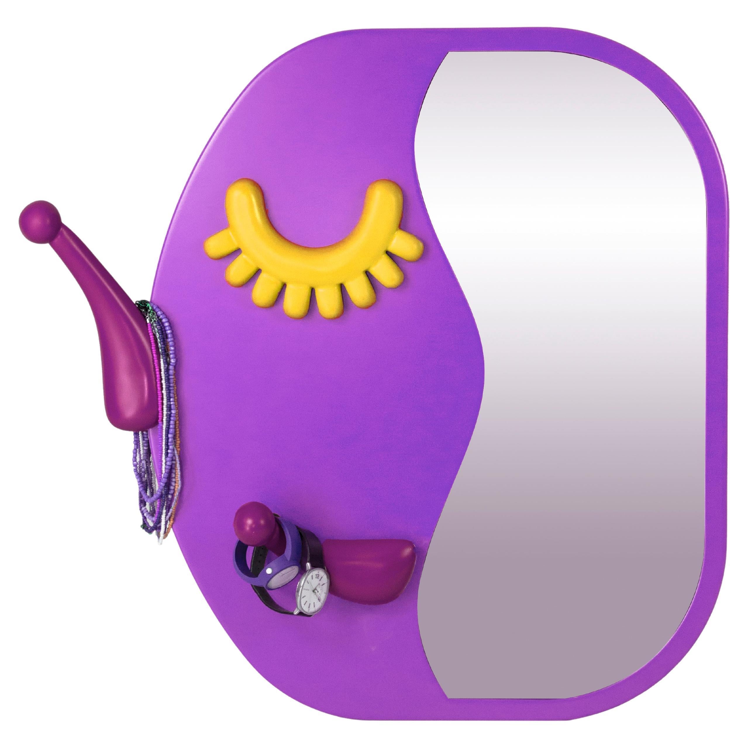 Face to Face Wall Mirror: Playful Lilac Dressing Mirror with Hanger For Sale