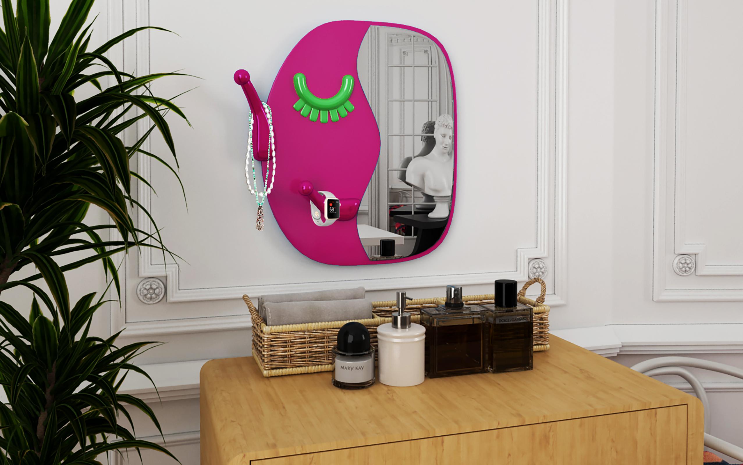 Turkish Face to Face Wall Mirror: Chic Pink Dressing Mirror with Hanger For Sale